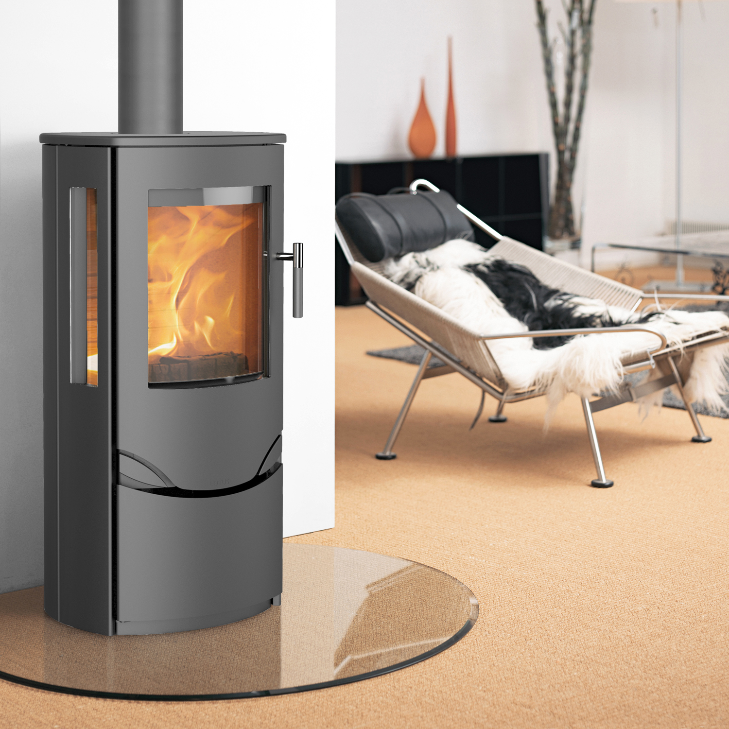 Lotus Prio 6 Kaminofen Stahl Grau / Seitenglas, RR hinten od. RR oben
