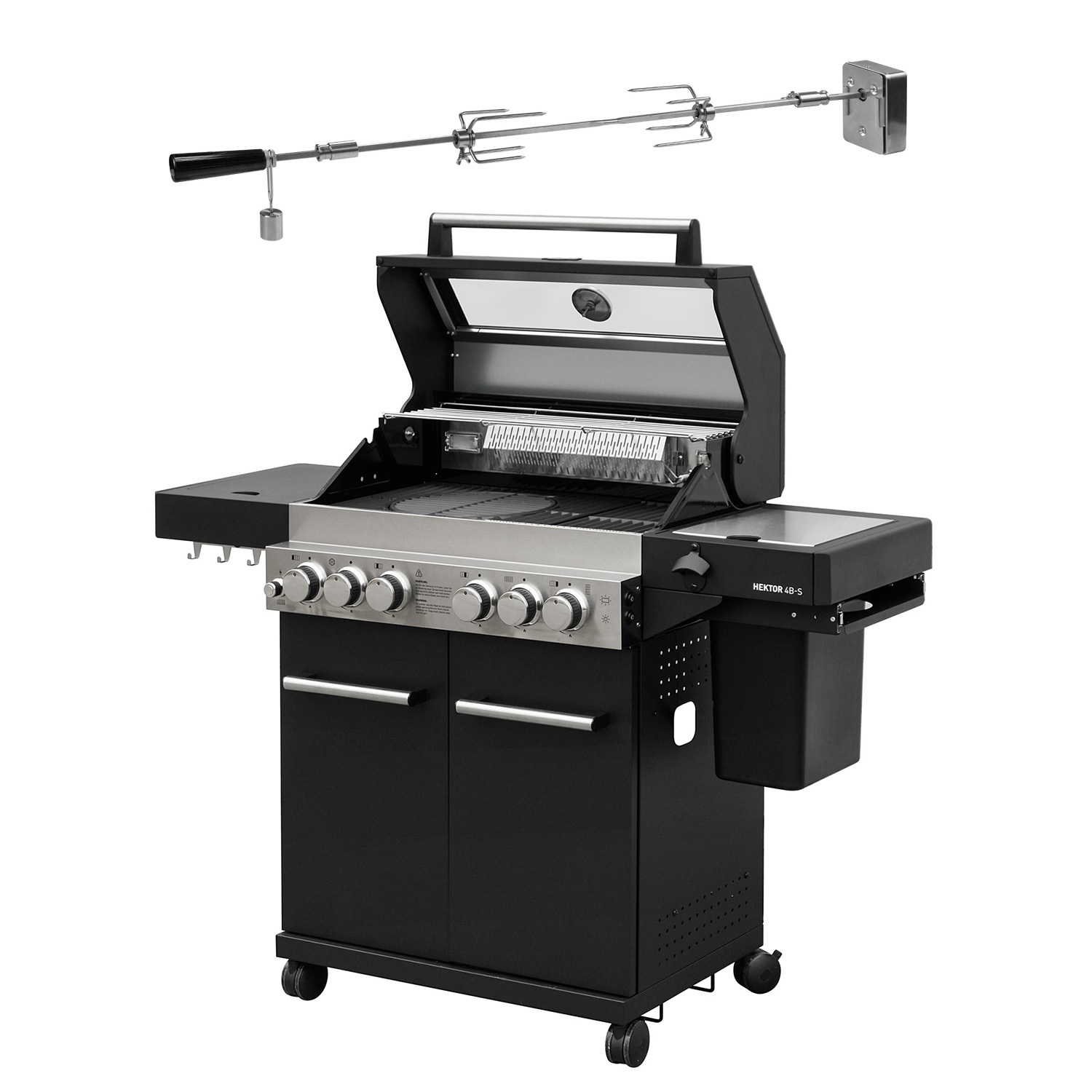 FEUERGOTT Gas-Grillstation Hektor 4B-S inkl. Abdeckhaube + Drehspieß