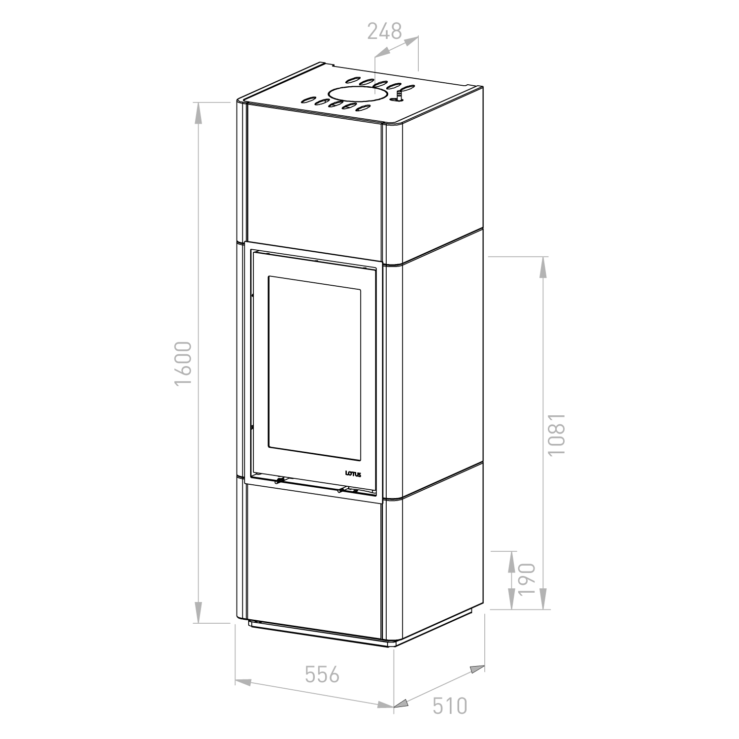 Lotus Beto 700M Kaminofen Magic Tür, Topplatte Grau