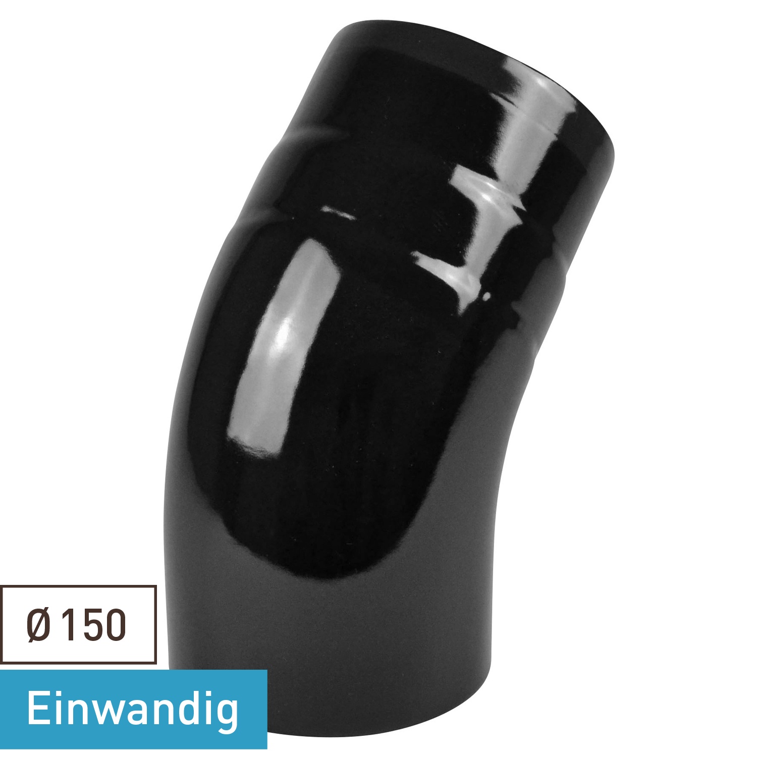 Raik Rauchrohrbogen / Ofenrohrbogen Emaille 150mm - 45° Bogen glatt Schwarz