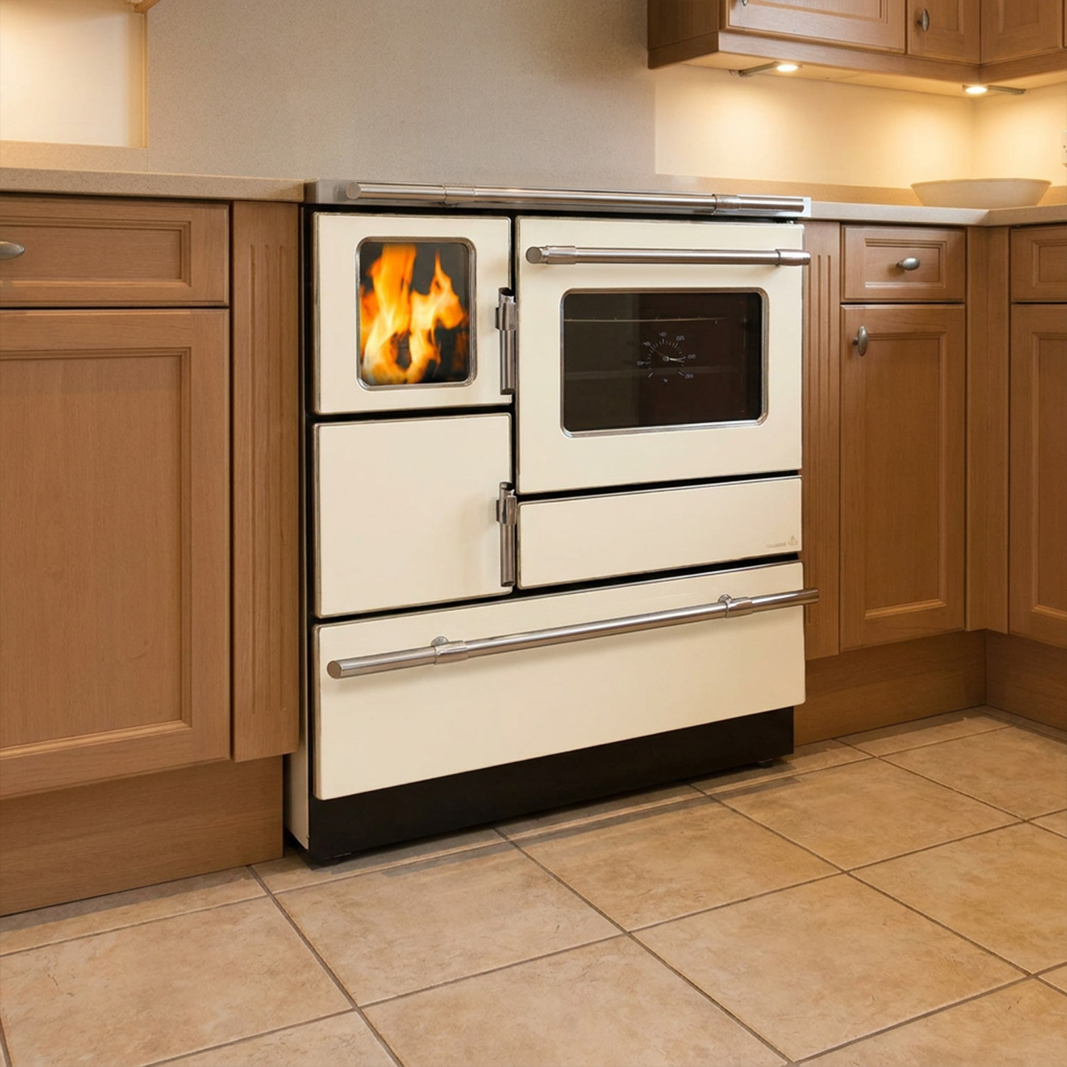 Wamsler K 128 F Küchenofen rechts creme beige mit Stahlplatte
