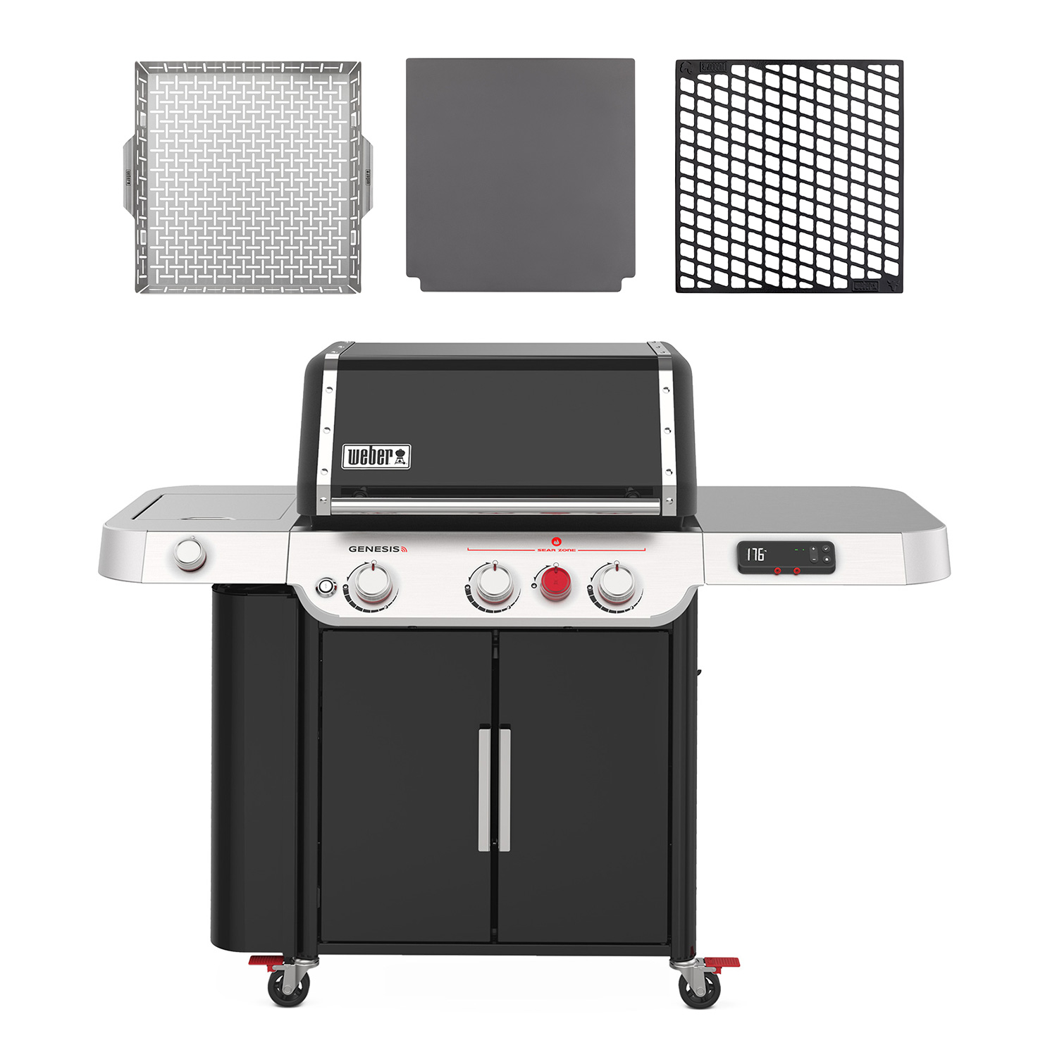 Weber Genesis EX-335 Smart Gas-Grillstation Schwarz + CRAFTED Grillkorb + CRAFTED Glasierter Pizzastein + CRAFTED Sear Grate Weber Genesis EX-335 Smart Gas-Grillstation Schwarz + CRAFTED Grillkorb + CRAFTED Glasierter Pizzastein + CRAFTED Sear Grate