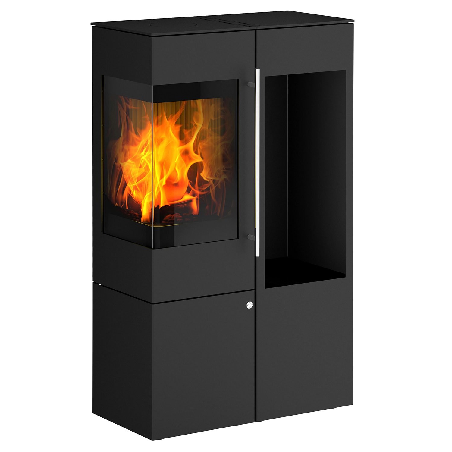 Olsberg Ipala Smart Compact Kaminofen Stahl schwarz, Türanschlag links, Stahltür mit Holzregal rechts Olsberg Ipala Smart Compact Kaminofen Stahl schwarz, Türanschlag links, Stahltür mit Holzregal rechts