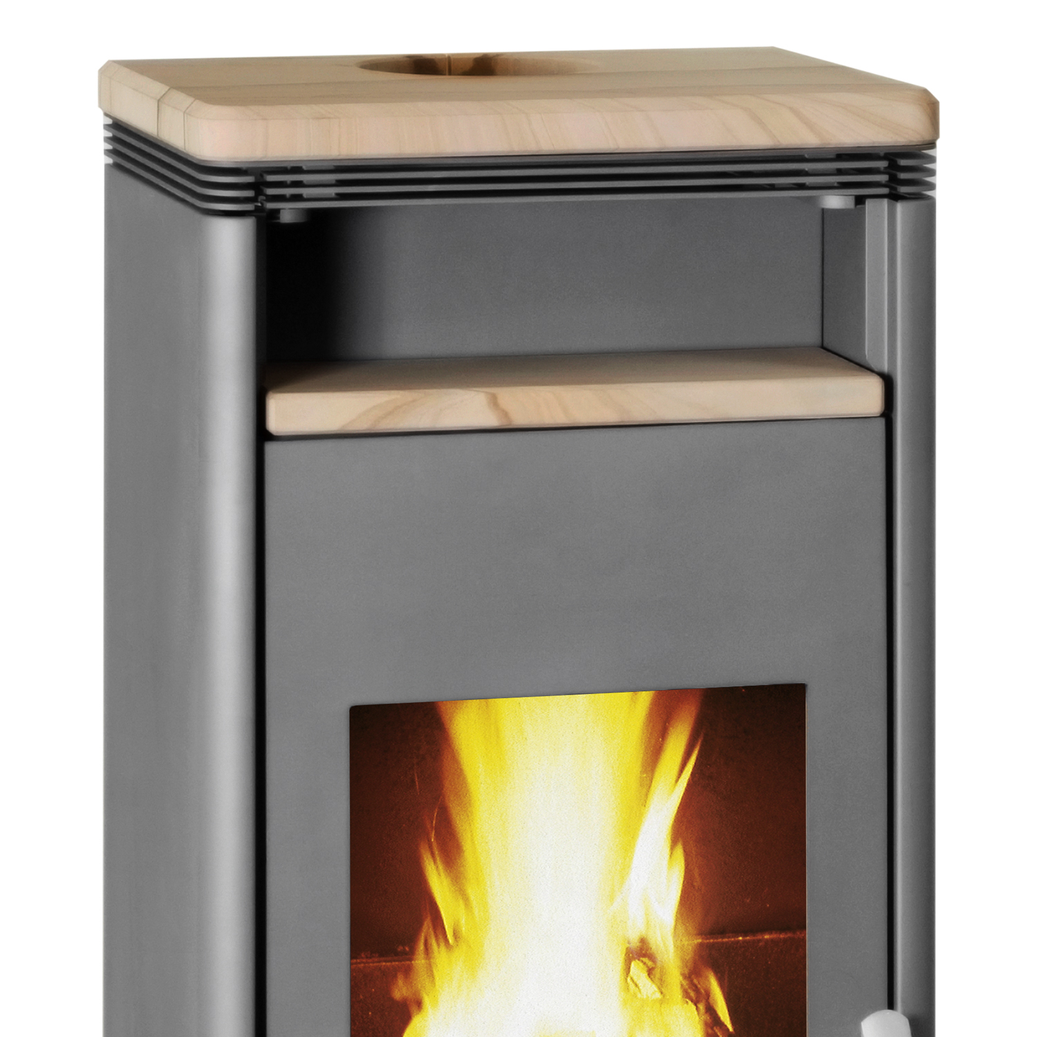 Wamsler Orpheus Kaminofen mit Warmhaltefach Stahl Grau / Sandstein 8 kW