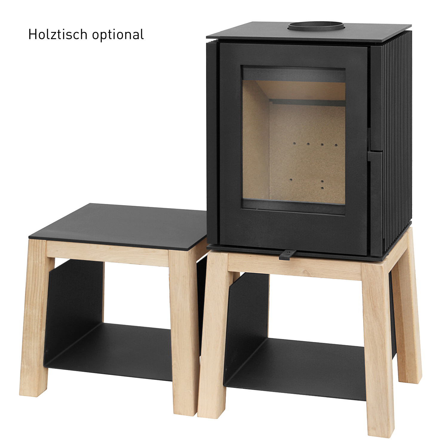 Schmitzker Cuby Kaminofen mit Holzsockel Schmitzker Cuby Kaminofen mit Holzsockel