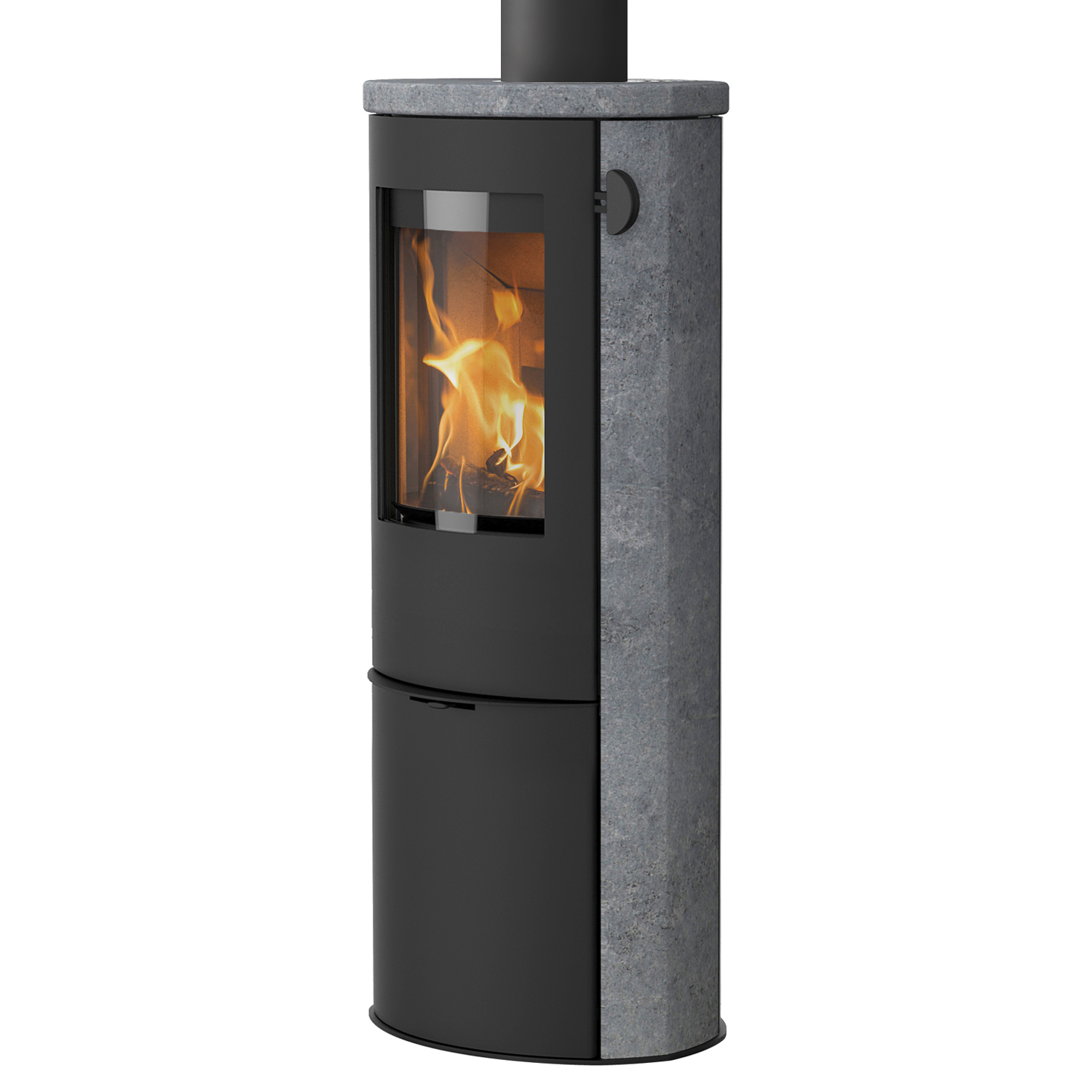 Lotus Liva 6S Kaminofen Speckstein, Tür Schwarz, Rauchabgang oben