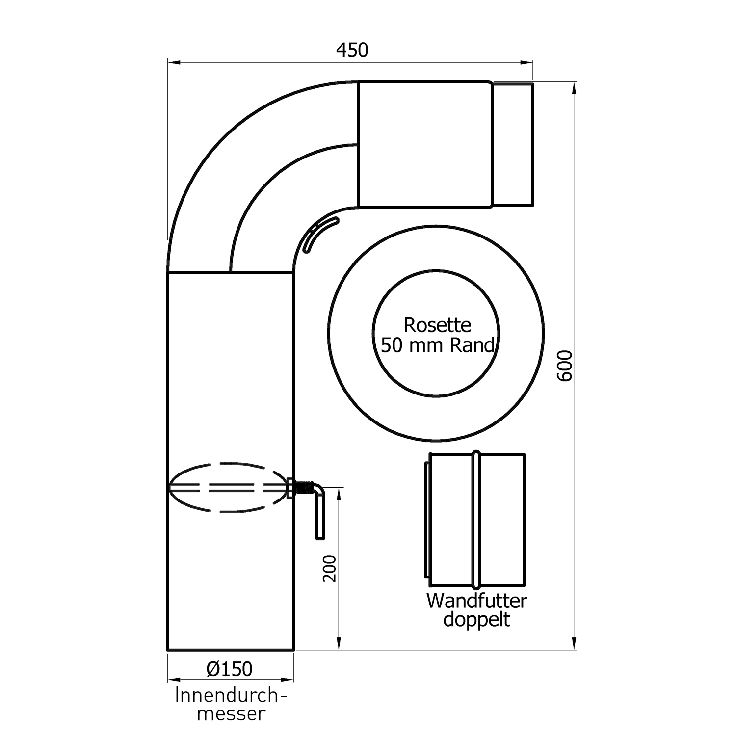 Raik Basic Rauchrohrbogen-Set 150mm gussgrau FULLFORM rund für Rauchrohr / Ofenrohr