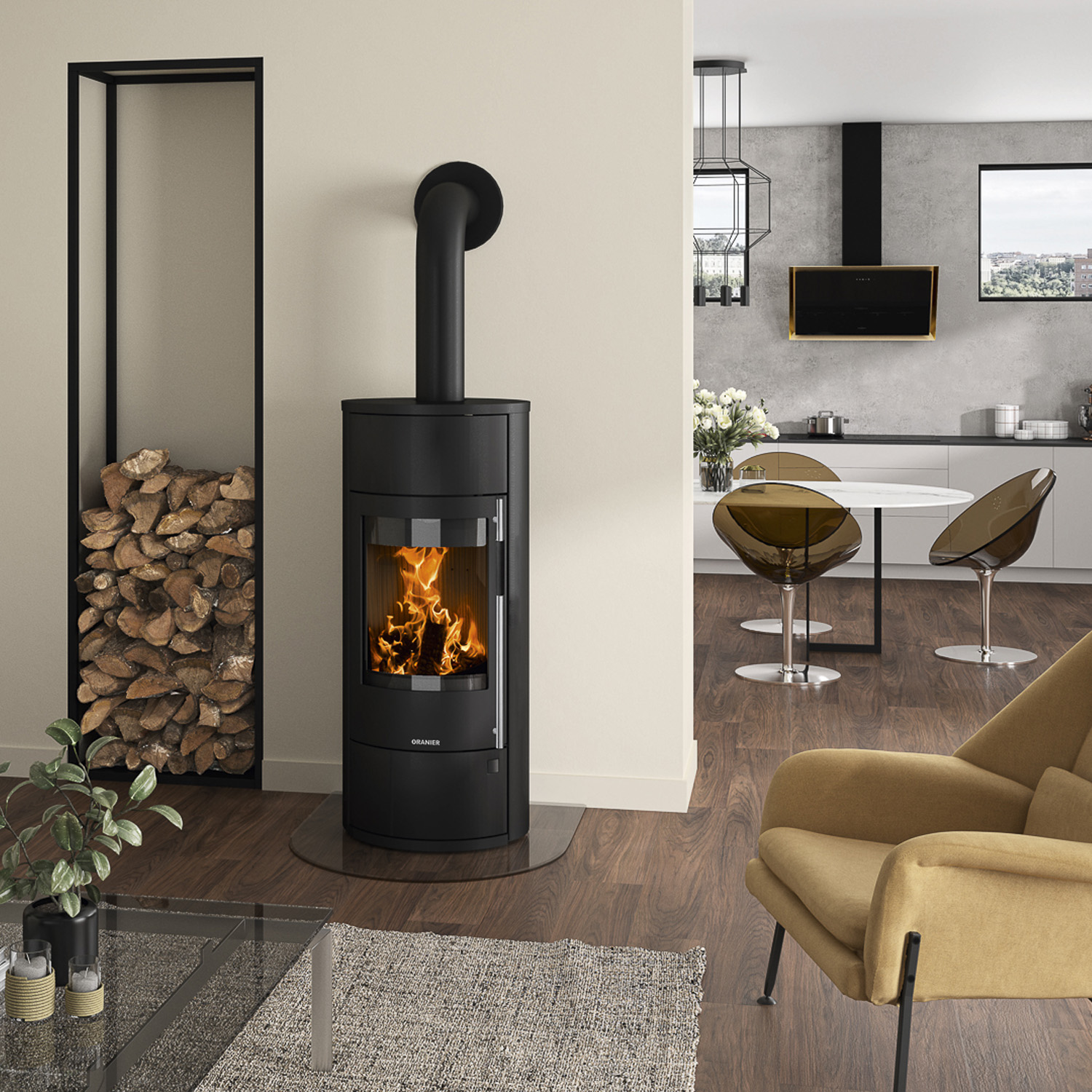 Oranier Polar Neo Aqua wasserführender Kaminofen Stahl Schwarz