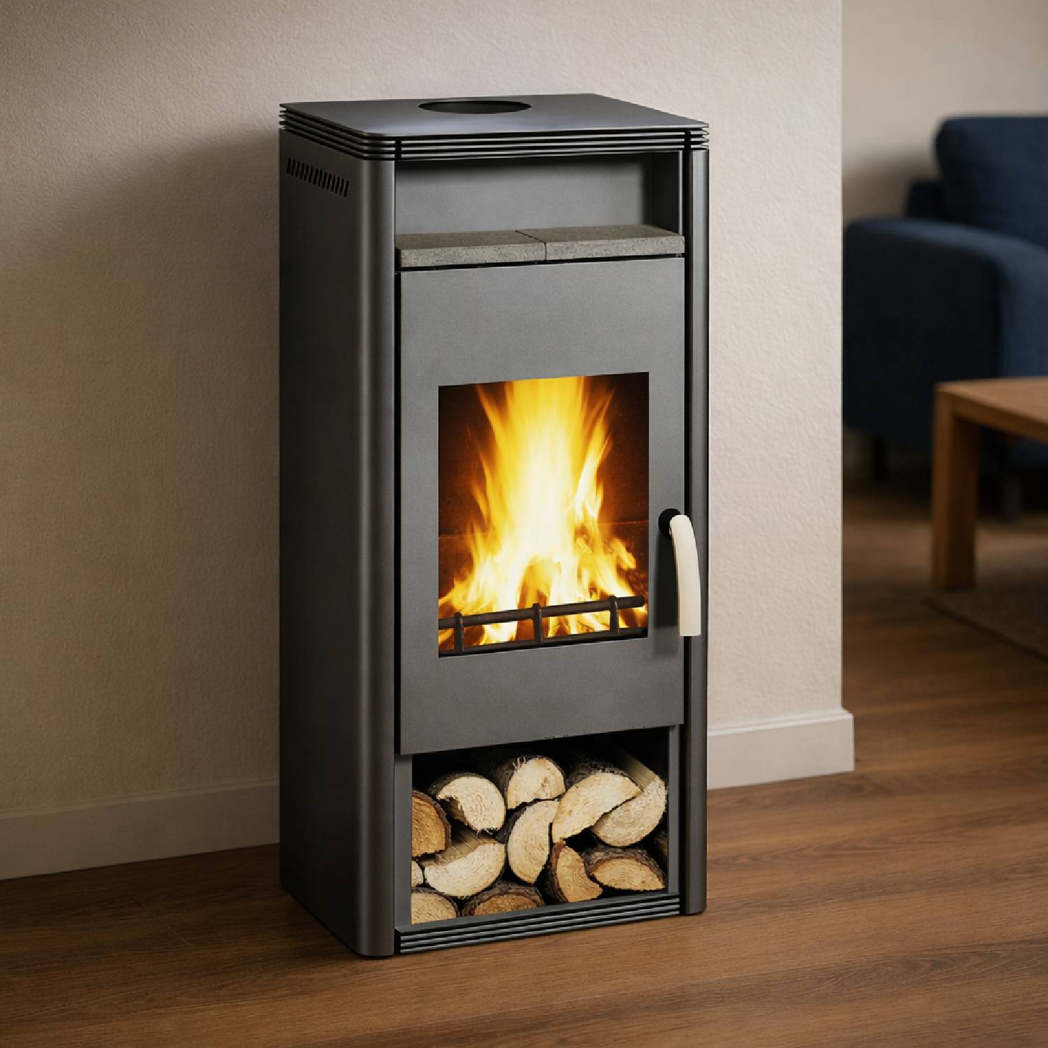 Wamsler Kaminofen Fulgor grau mit Warmhaltefach