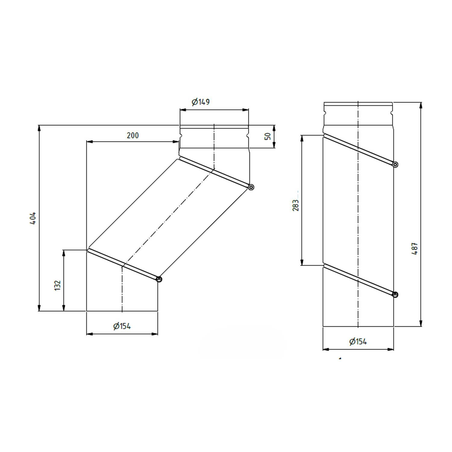 Raik Lifestyle Versatzbogen Durchmesser 150x404x2,00mm eingezogen V=15-200mm drehbar mit Dichtung schwarz für Rauchrohr/ Ofenrohr