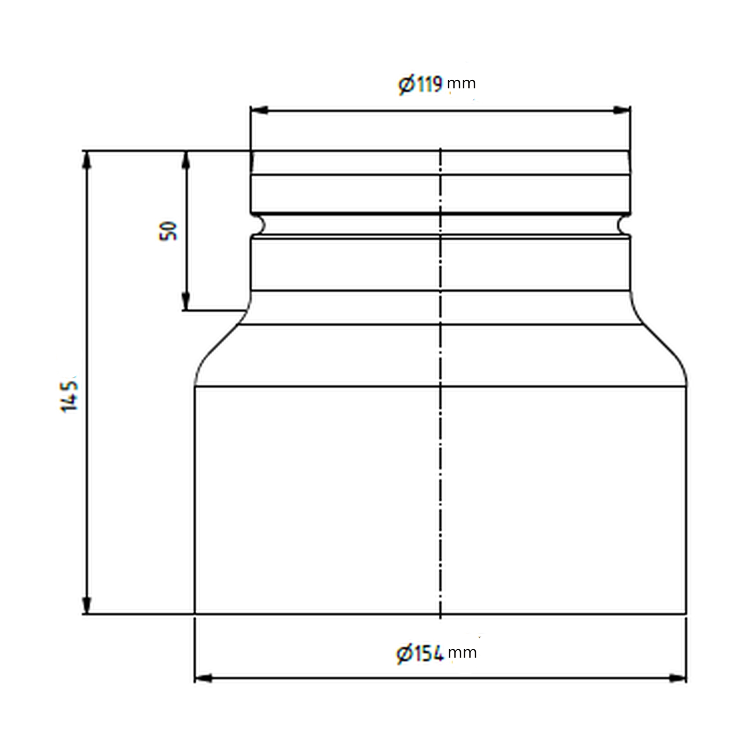 Raik Lifestyle Reduktion Durchmesser 150w/Durchmesser 120e 2,00mm l=145mm mit Dichtung schwarz für Rauchrohr/ Ofenrohr