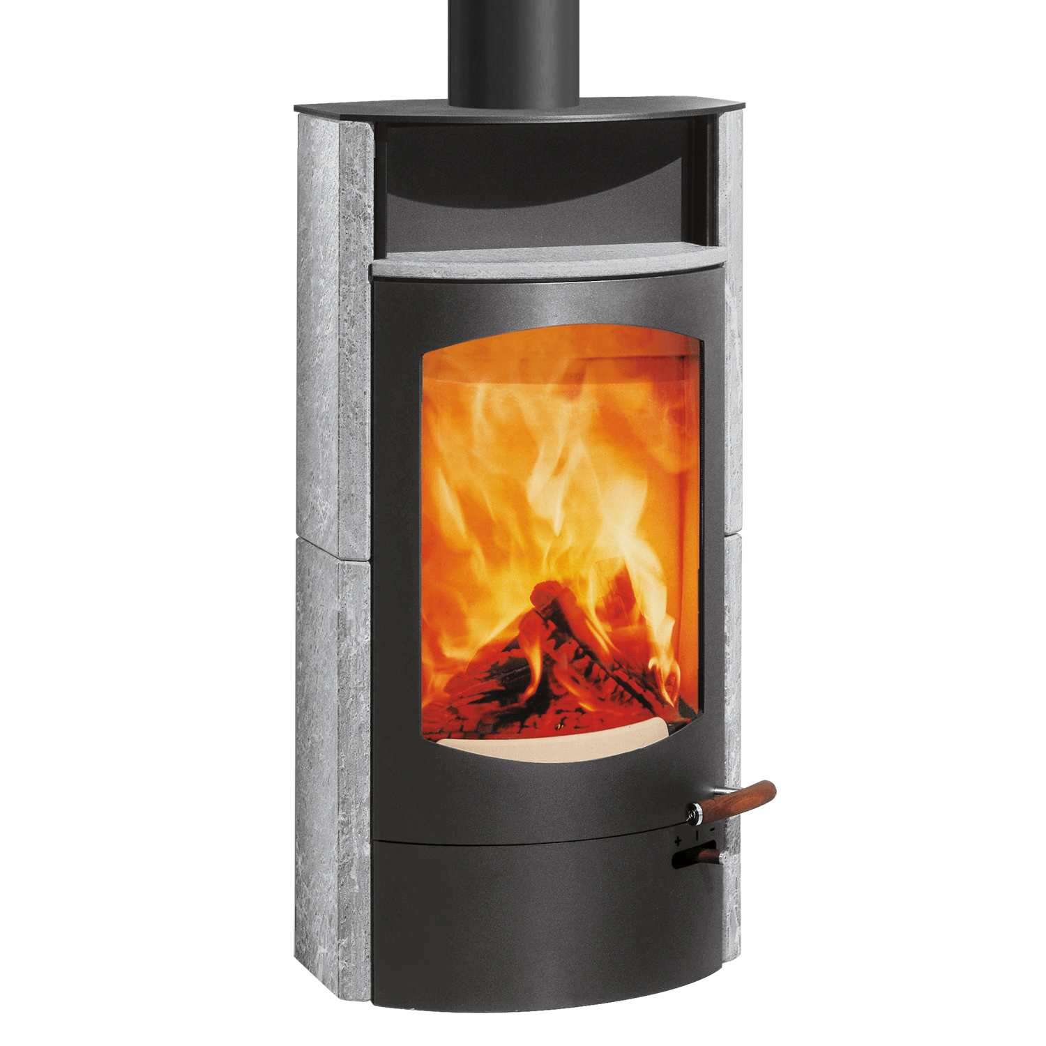 Austroflamm Koko 2.0 Kaminofen Speckstein, Warmhaltefach Speckstein, Guss-Topplatte, RRA oben