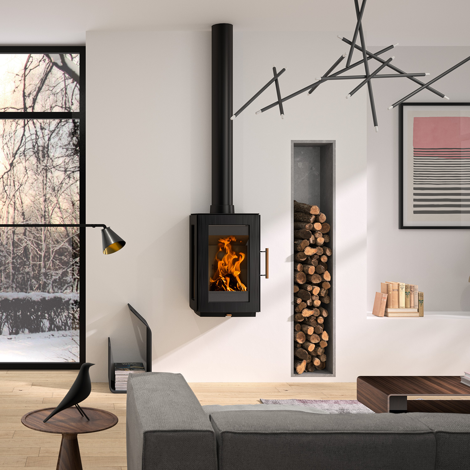 Hergom Glow Kaminofen Gusseisen Schwarz zur Wandmontage Hergom Glow Kaminofen Gusseisen Schwarz zur Wandmontage