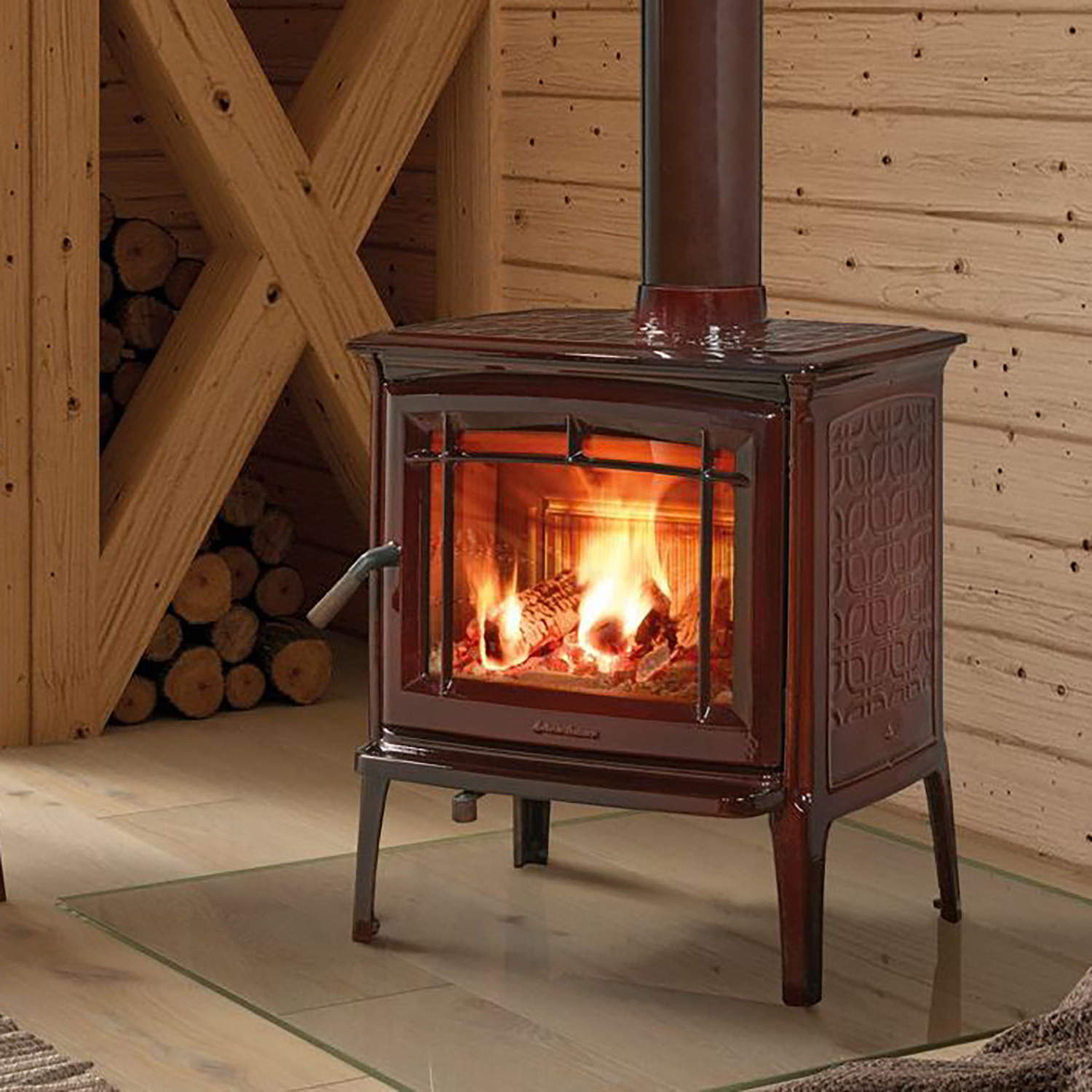 Hergom Shelburne Kaminofen Gusseisen Majolica Braun Hergom Shelburne Kaminofen Gusseisen Majolica Braun