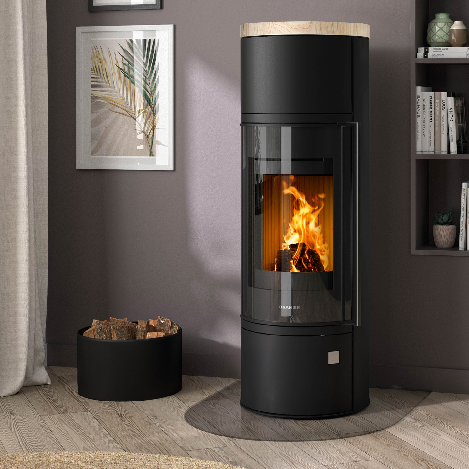 Oranier Arena W+ 2.0 Kaminofen Stahl Schwarz mit Abdeckplatte Sandstein