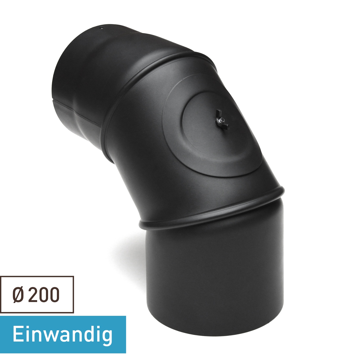 Raik Basic Rauchrohrbogen 200mm schwarz 0–90° mit Tür für Rauchrohr / Ofenrohr
