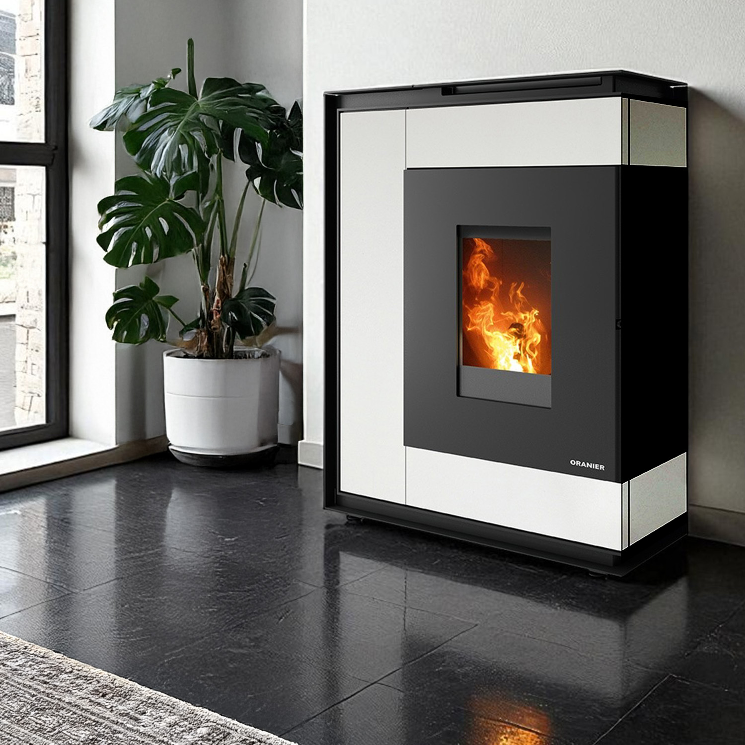 Oranier Boreas Pelletofen Sintered Stone Seidenweiß LAS
