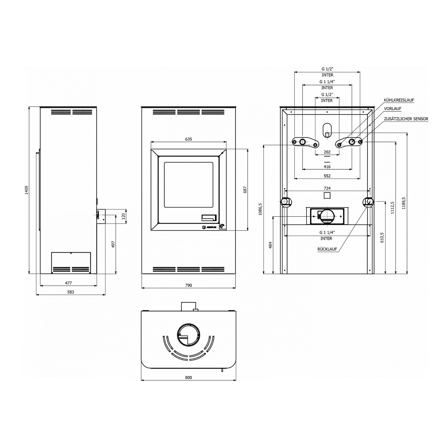 Aquaflam 17 Automatic Wasserführender Kaminofen Creme