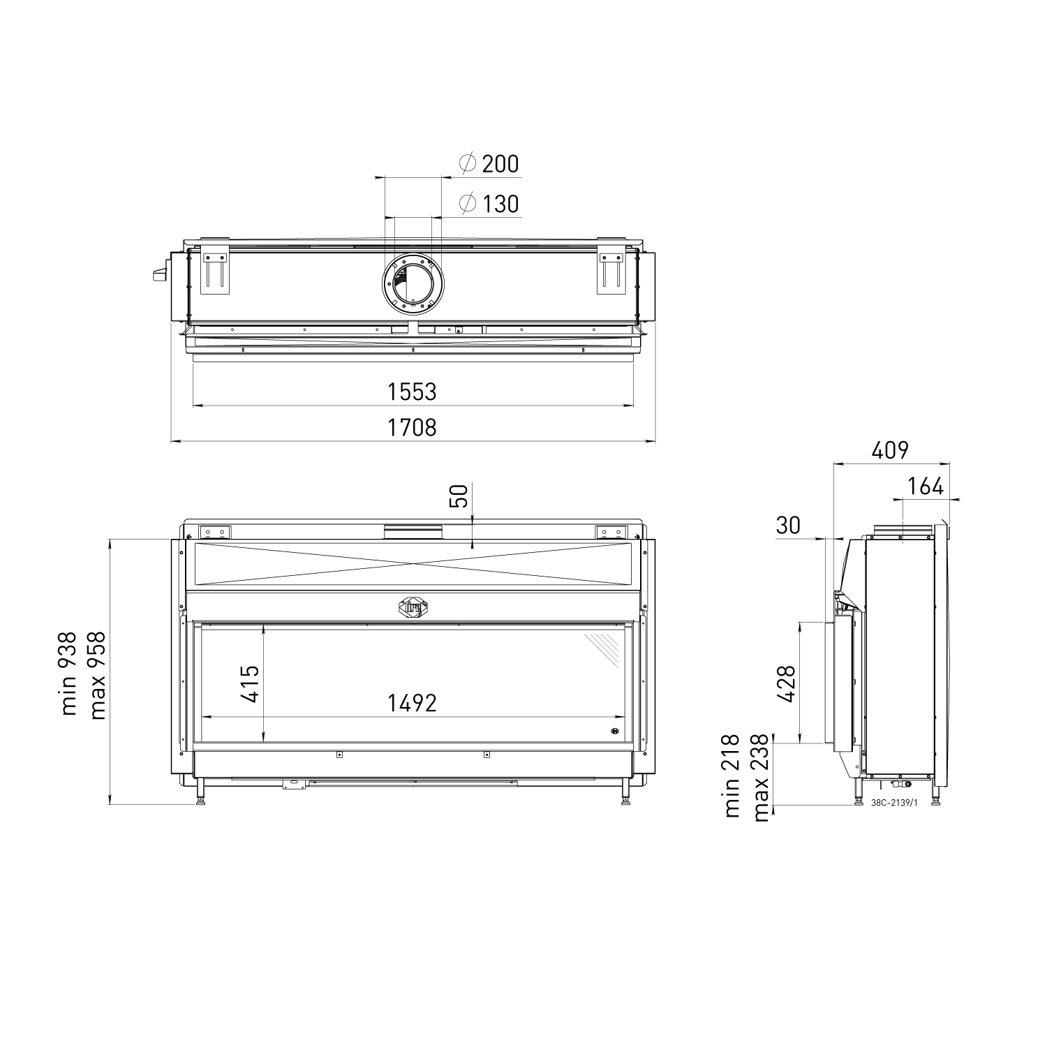 Spartherm DRU Metro 150XT-41 RCH Gas-Kamineinsatz Ceraglas schwarz G25