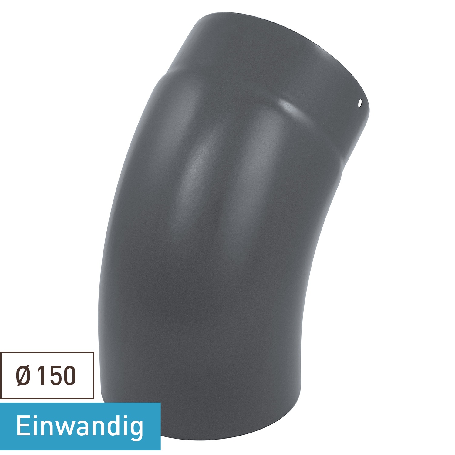 Raik Rauchrohrbogen / Ofenrohrbogen Emaille 150mm - 45° Bogen glatt Grau