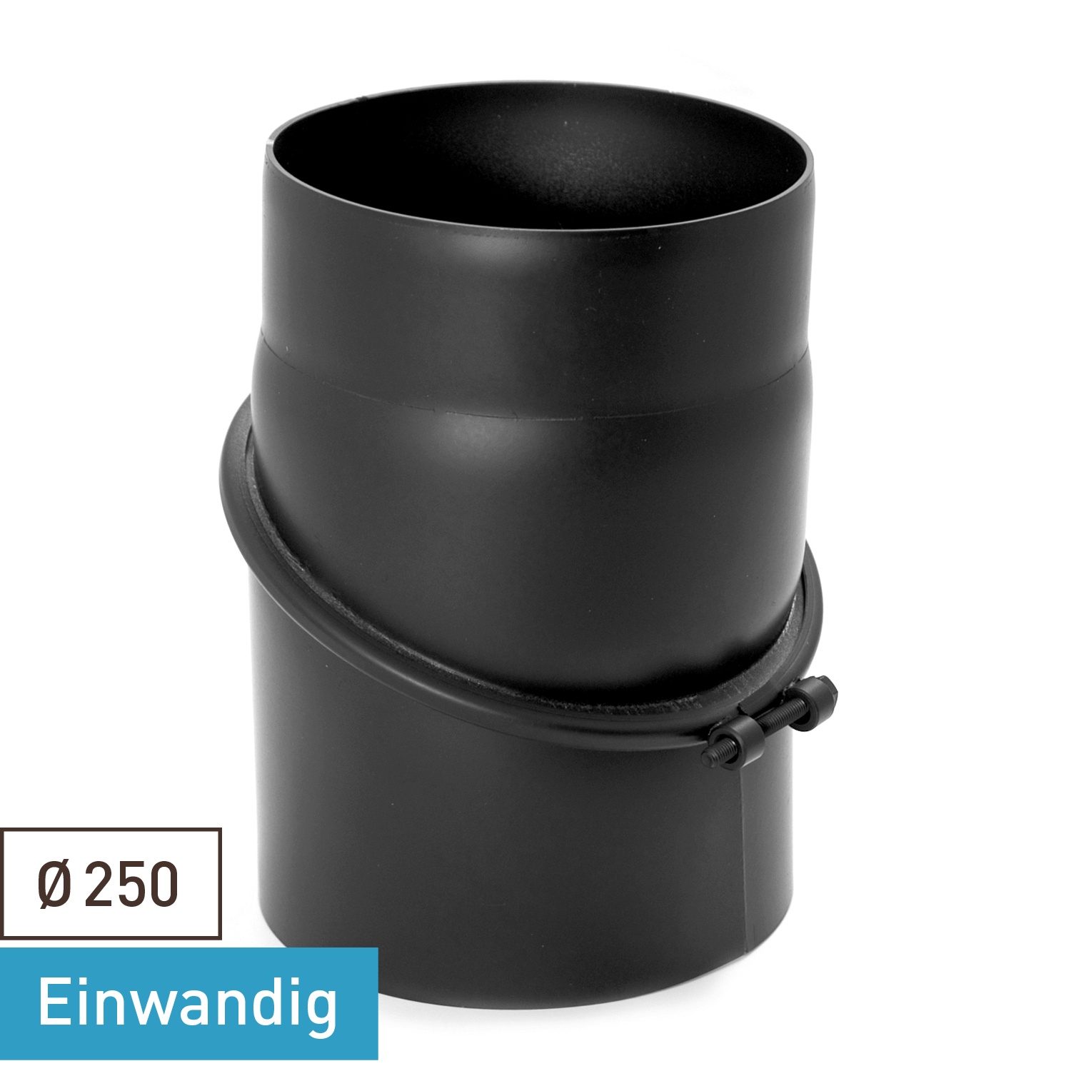 Raik Basic Rauchrohrbogen / Ofenrohr 250mm - 0° - 45° ohne Reinigungsöffnung schwarz
