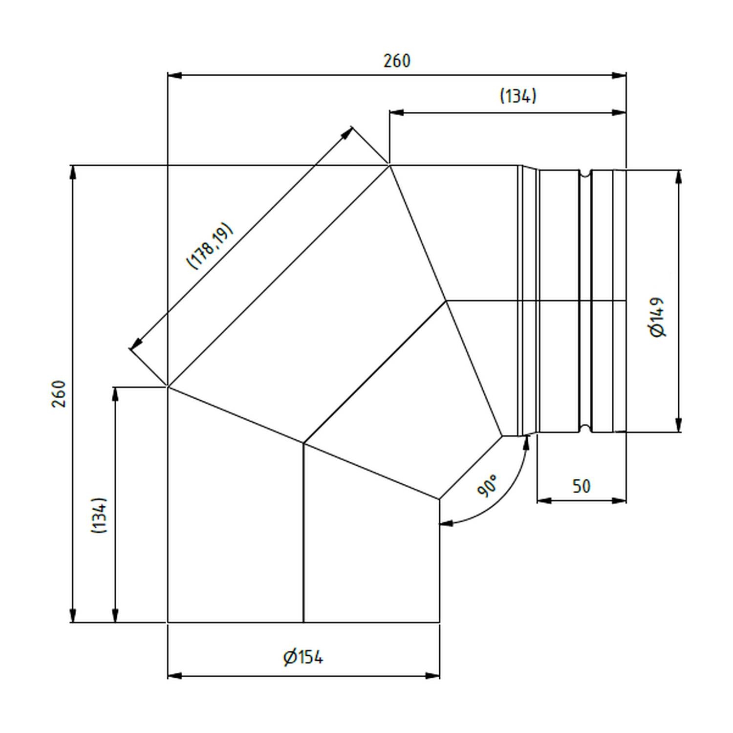 Raik Bogen LS Durchmesser 150/90° eingezogen 3-tlg grau