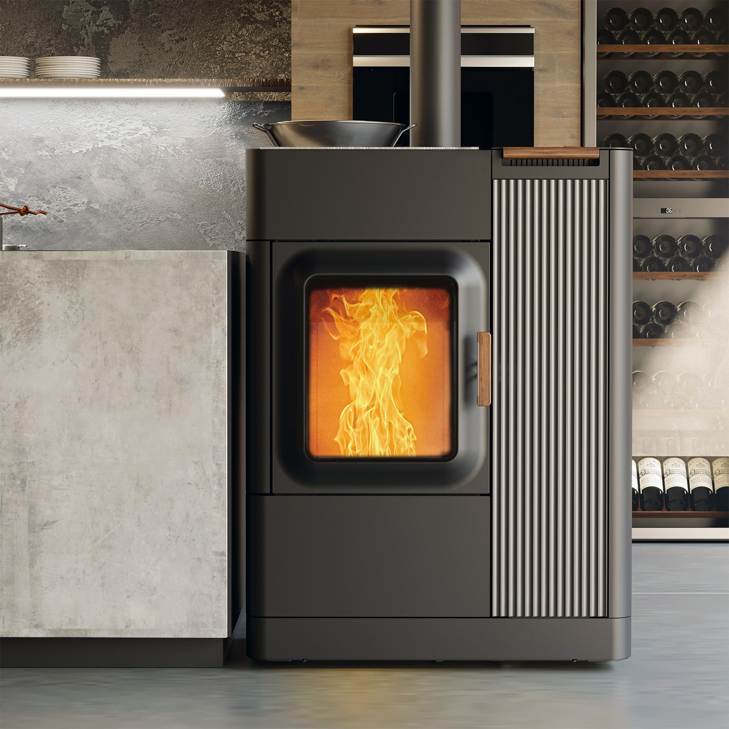 Austroflamm Mo Duo Cook Kombi-Kaminofen Keramik Dunkelgrau Austroflamm Mo Duo Cook Kombi-Kaminofen Keramik Dunkelgrau