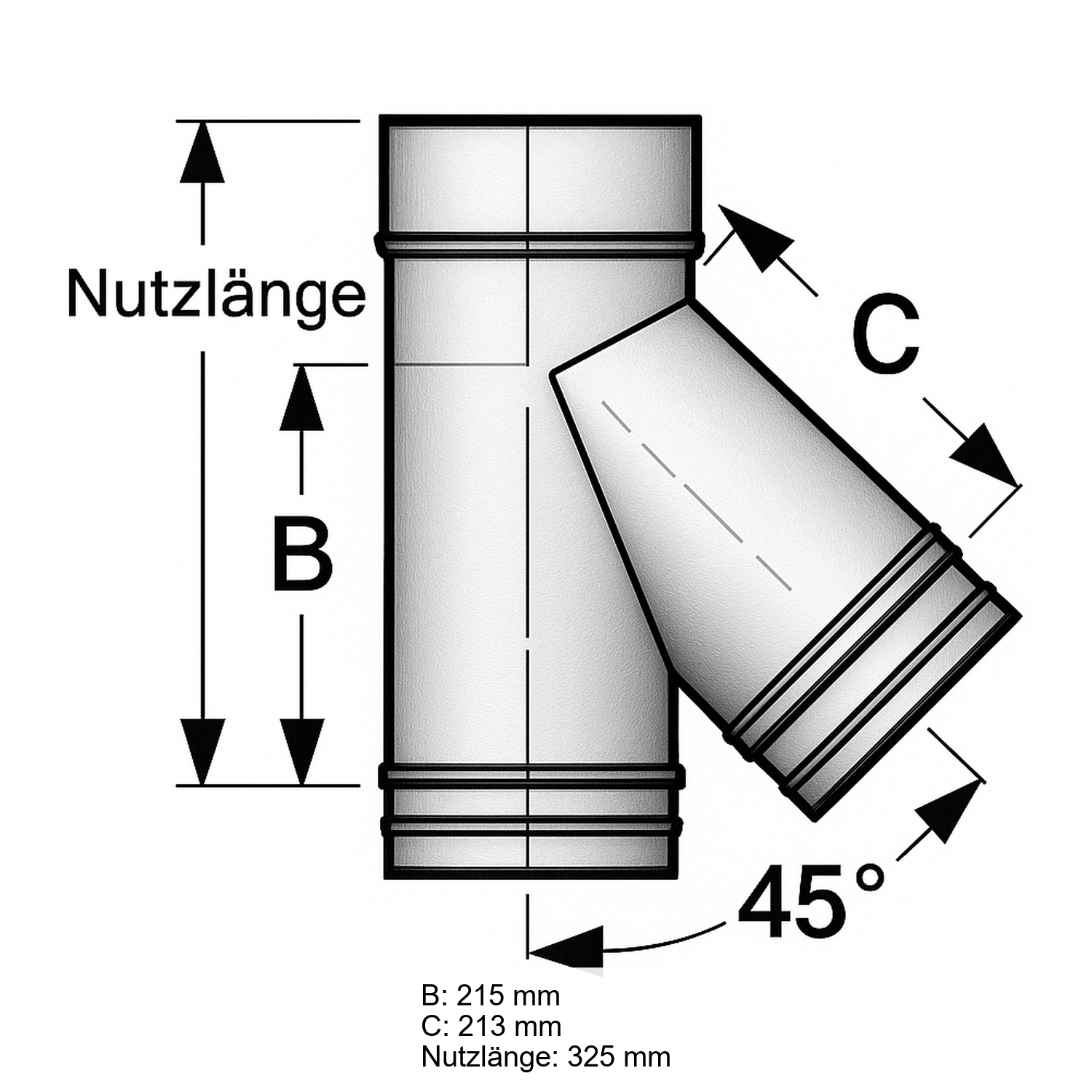 Schiedel PRIMA PLUS Rauchrohranschluss 45° Ø150 mm einwandig matt Schiedel PRIMA PLUS Rauchrohranschluss 45° Ø150 mm einwandig matt