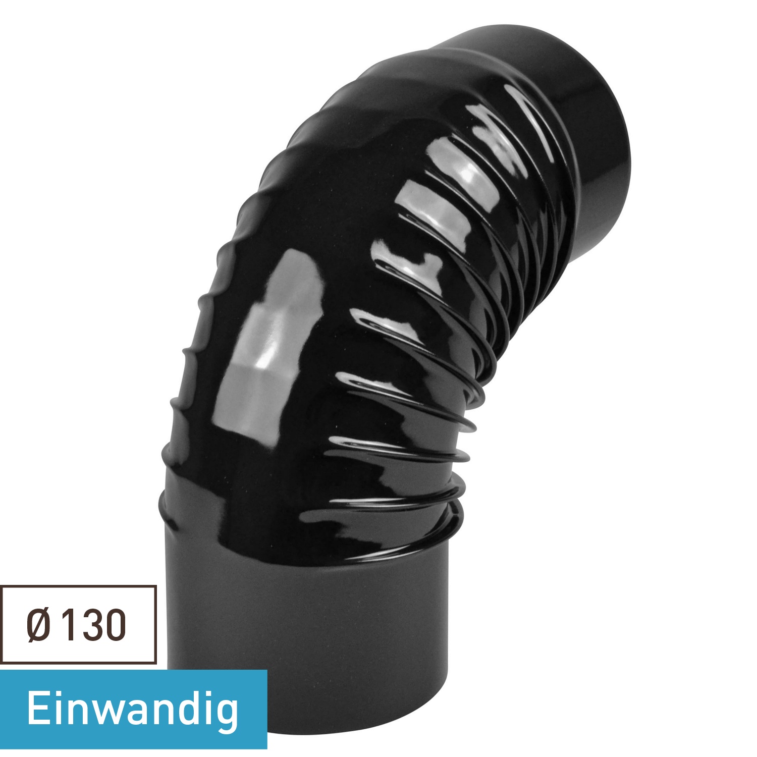 Raik Rauchrohrbogen / Ofenrohrbogen Emaille 130mm - 90° Bogen gerippt Schwarz