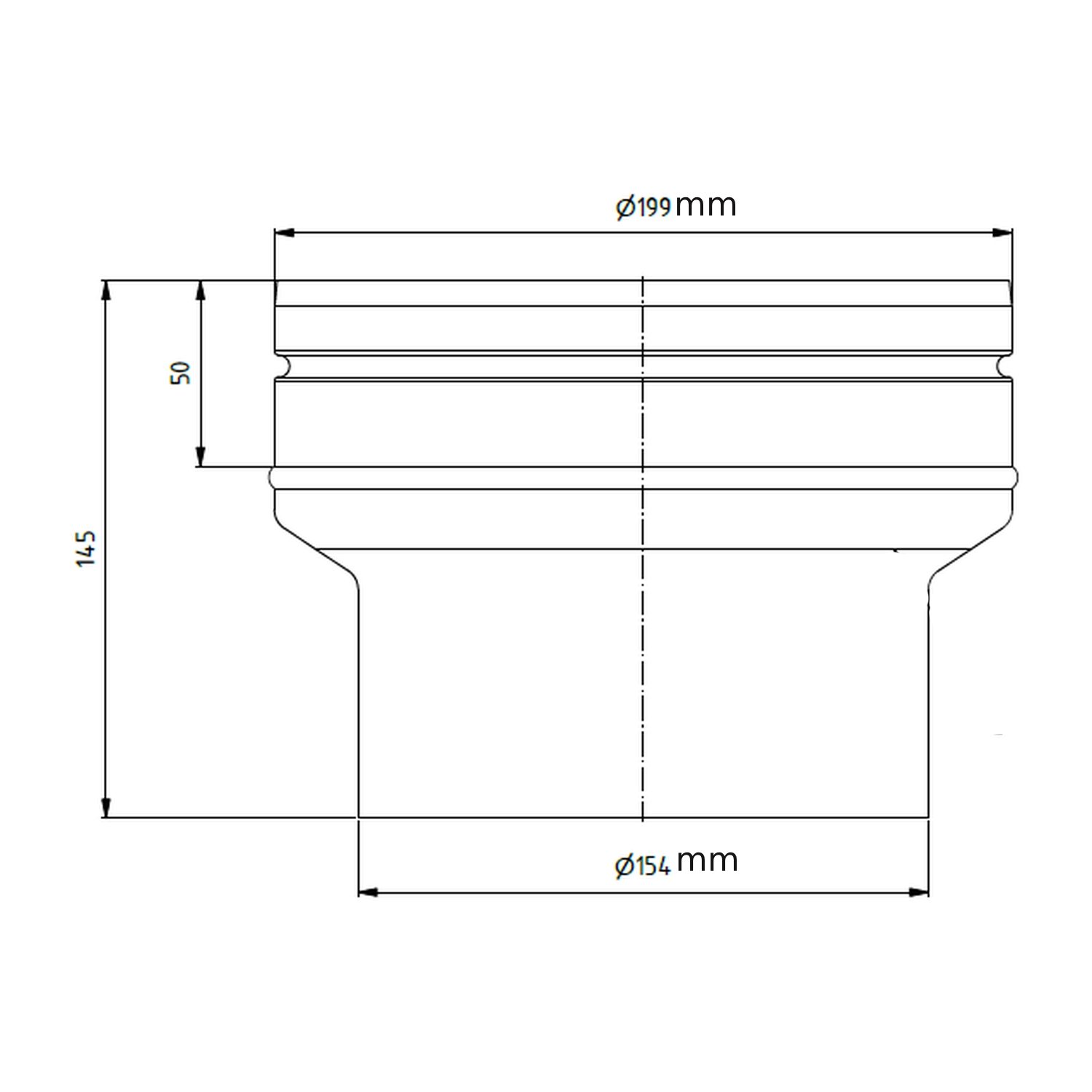 Raik Lifestyle Erweiterung Durchmesser 150w/Durchmesser 200e 2,00mm l=145mm mit Dichtung grau für Rauchrohr/ Ofenrohr