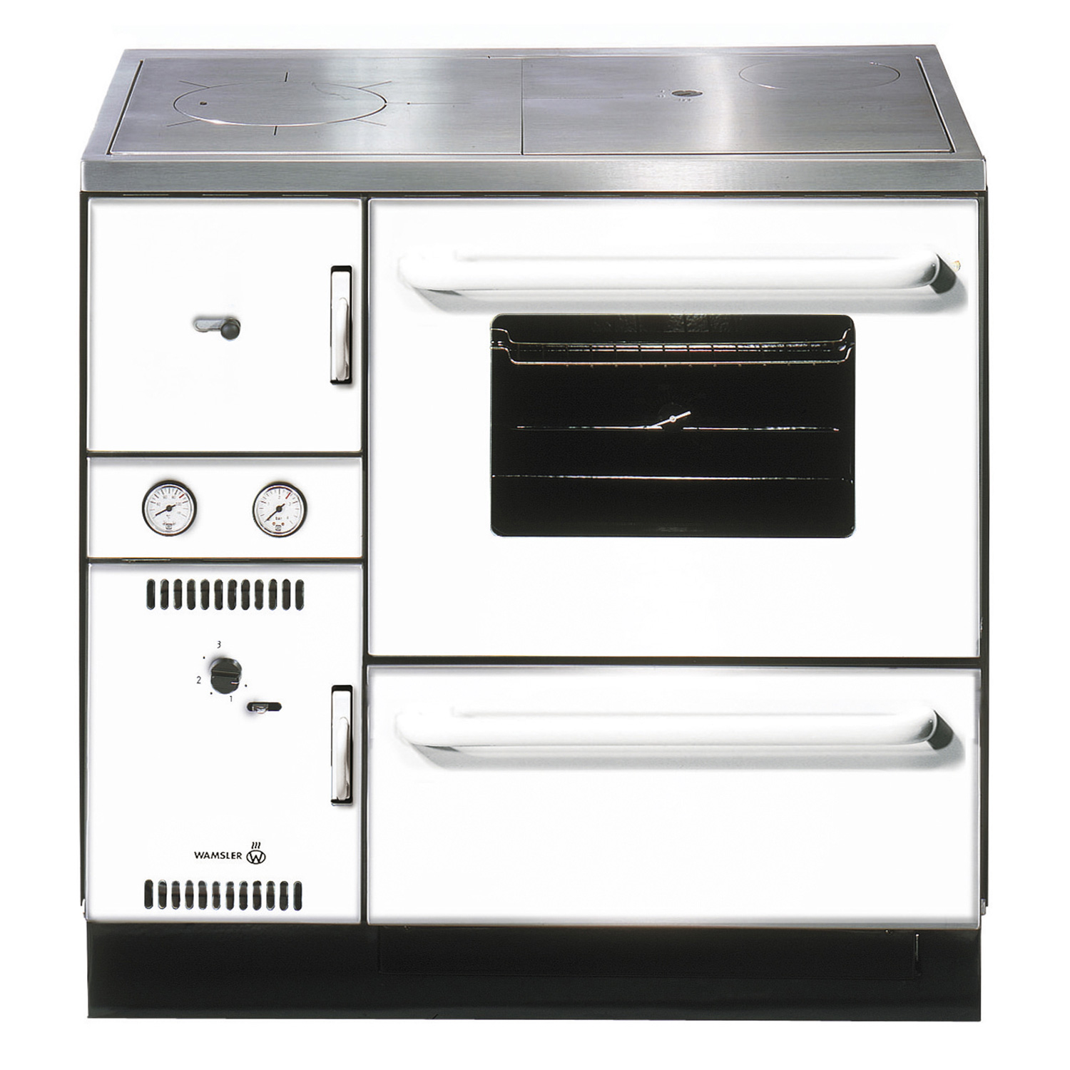 Wamsler K 148 Küchenofen wasserführend Weiß, Rauchrohr rechts Wamsler K 148 Küchenofen wasserführend Weiß, Rauchrohr rechts