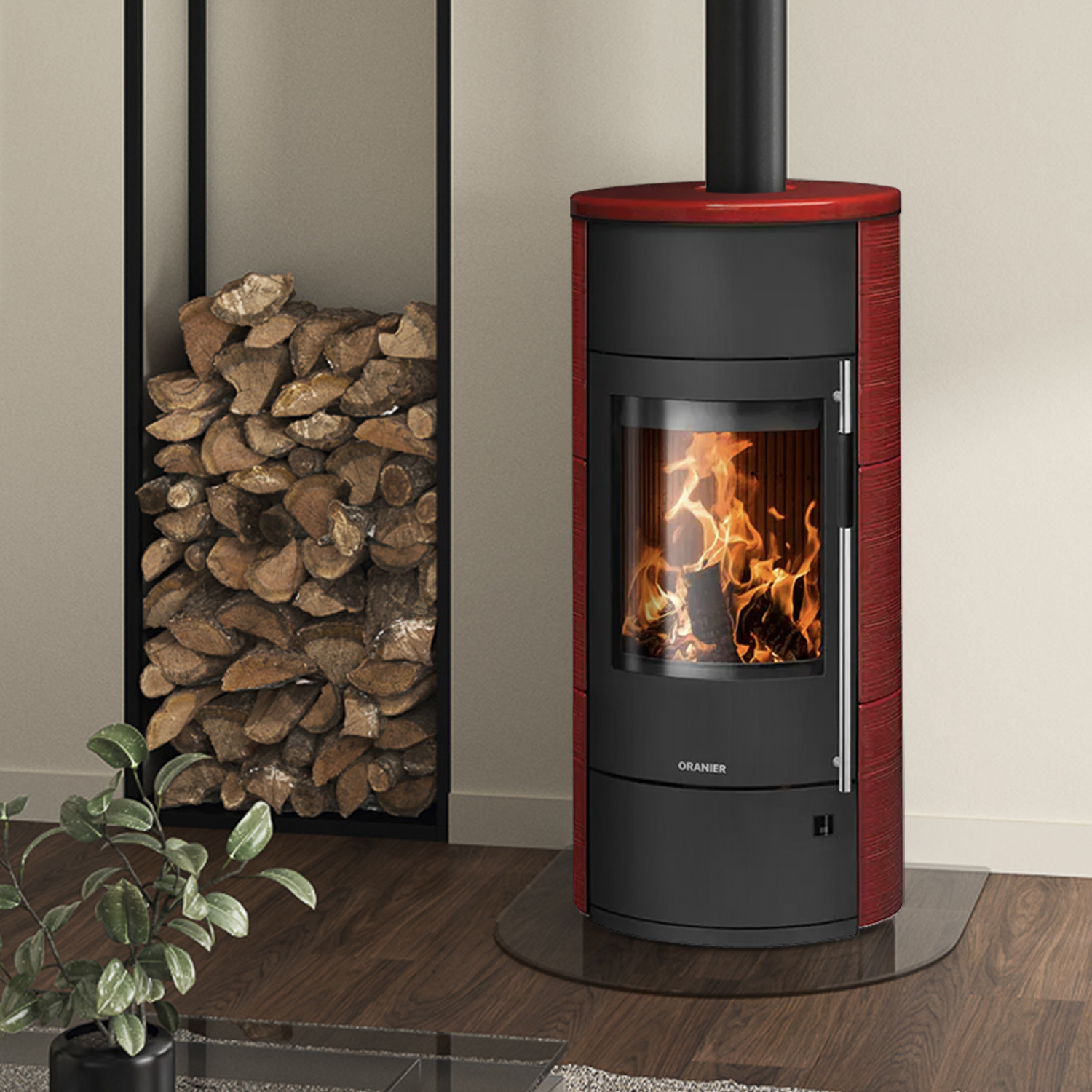 Oranier Polar Neo Aqua wasserführender Kaminofen Keramik Paprikarot