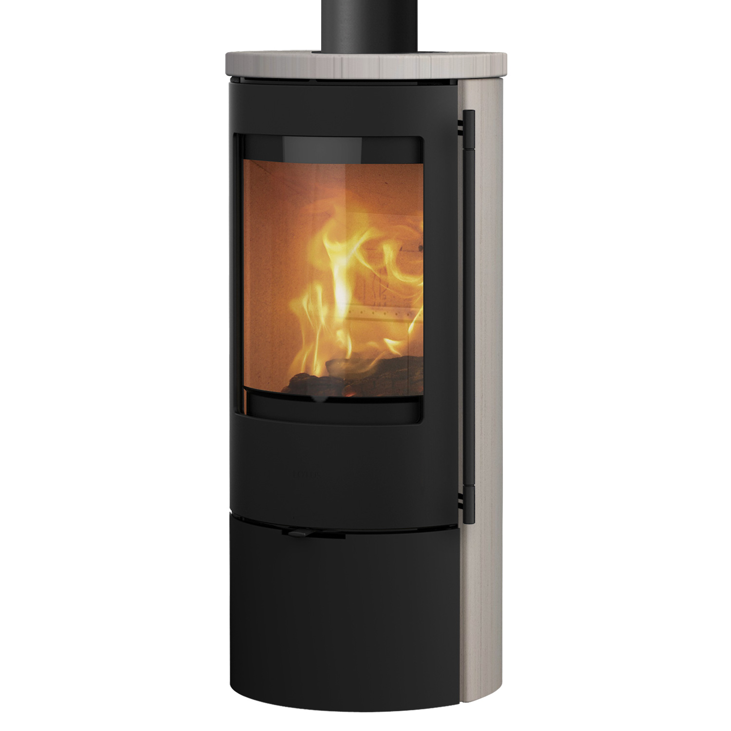 Lotus Prestige Basic S Kaminofen Limestone, Korpus Schwarz, Rauchrohranschluss oben