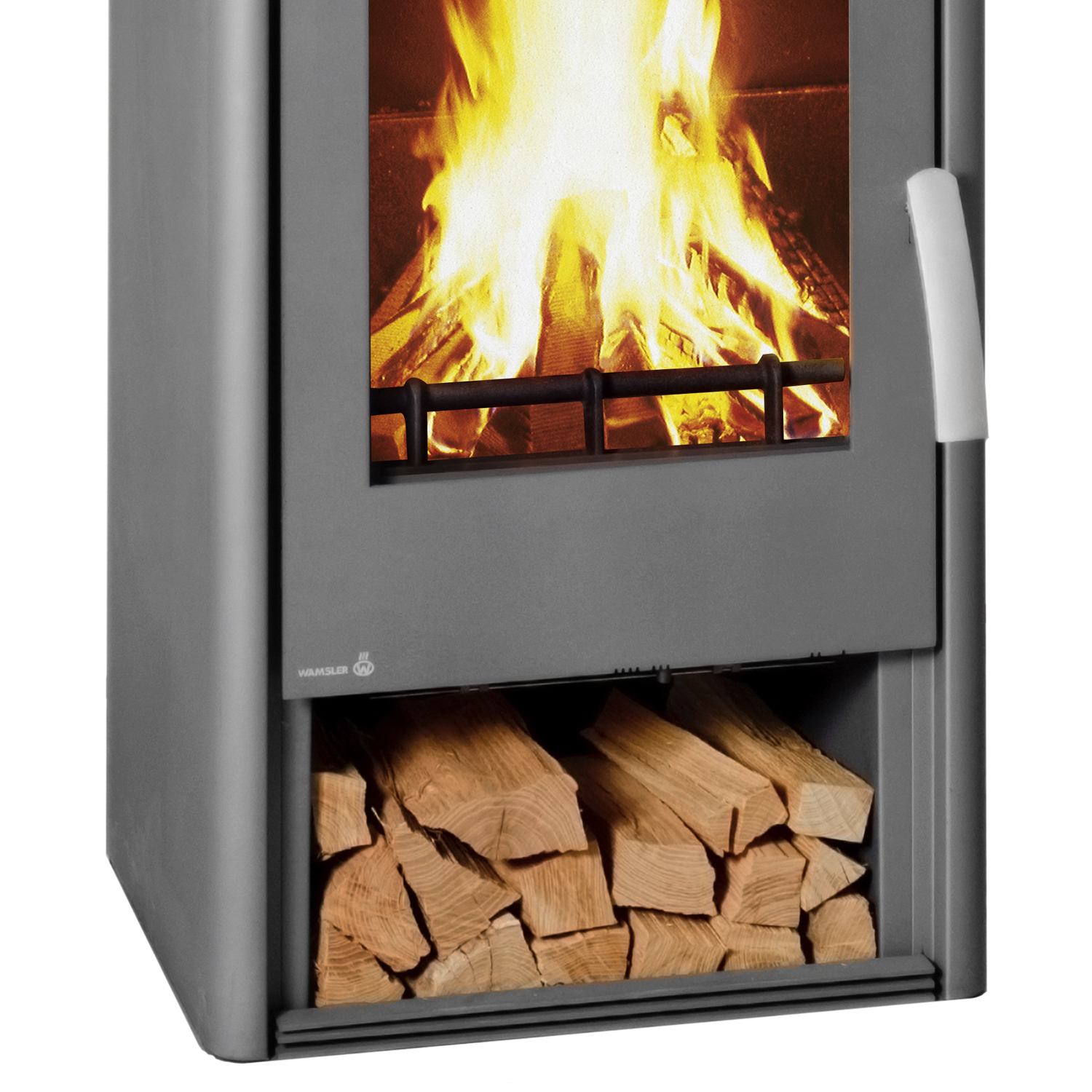 Wamsler Orpheus Kaminofen mit Warmhaltefach Stahl Grau / Sandstein 8 kW