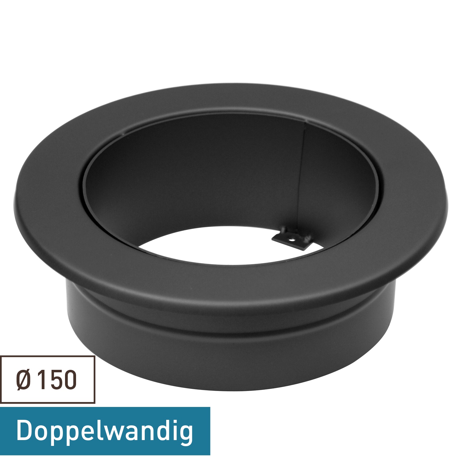 Raik Izoker Doppelwandfutter 150mm schwarz doppelwandig mit Wandrosette für Rauchrohr / Ofenrohr