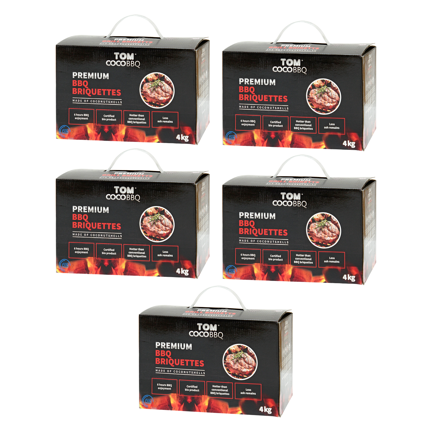 TOM COCO Grill-Kokoskohle Briketts, Quader, 5 x 4 kg (20 kg) TOM COCO Grill-Kokoskohle Briketts, Quader, 5 x 4 kg (20 kg)