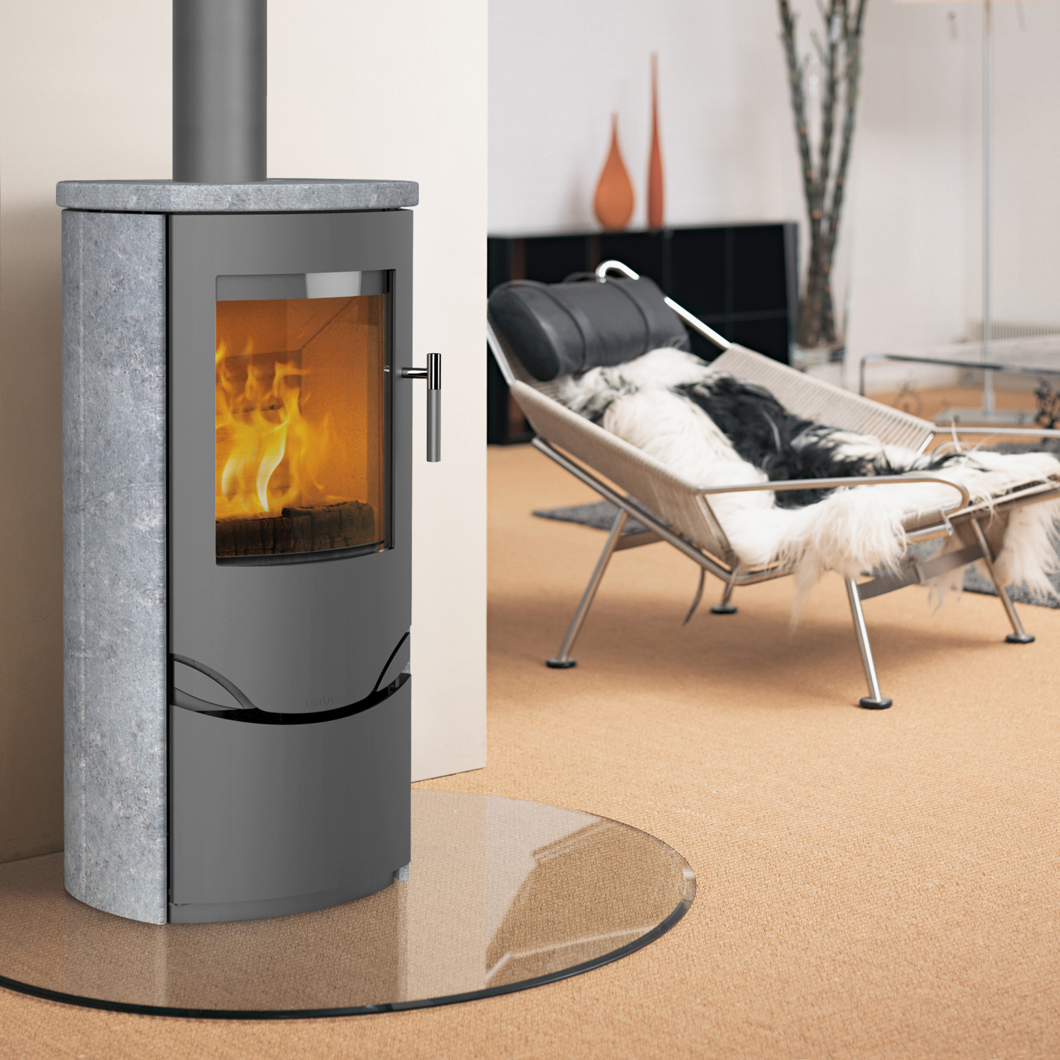 Lotus Prio 5 Kaminofen Grau/ Speckstein, RR hinten od. RR oben