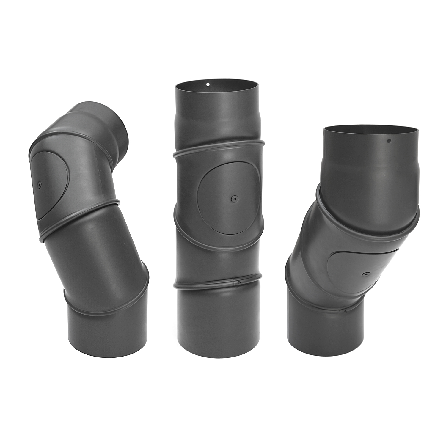 Raik Basic Rauchrohrmultibogen 150mm gussgrau mit Tür – 4teilig für Rauchrohr / Ofenrohr