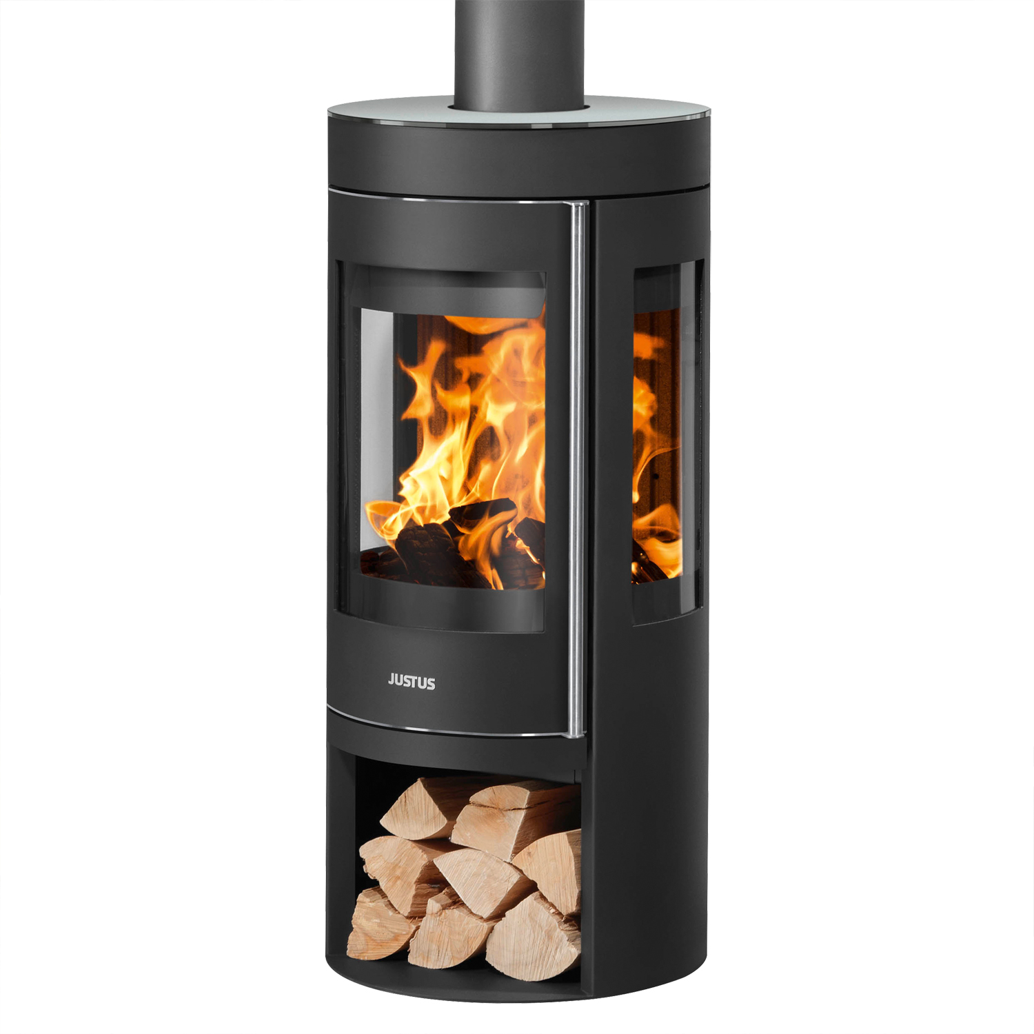 Justus Mino Trios 2.0 Kaminofen Stahl Schwarz mit Glas-Abdeckplatte