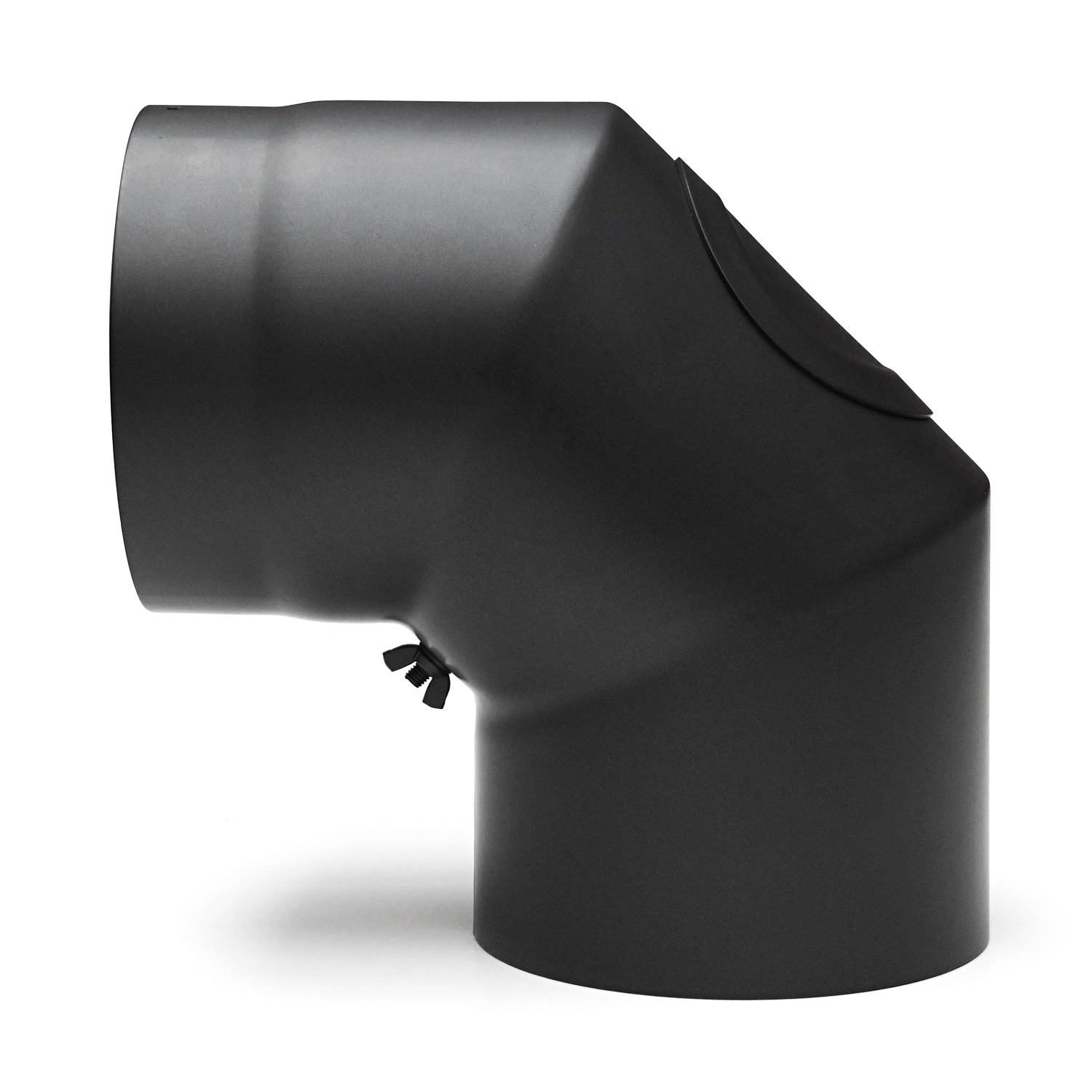 Raik Basic Rauchrohrbogen 200mm schwarz 90° mit Tür für Rauchrohr / Ofenrohr