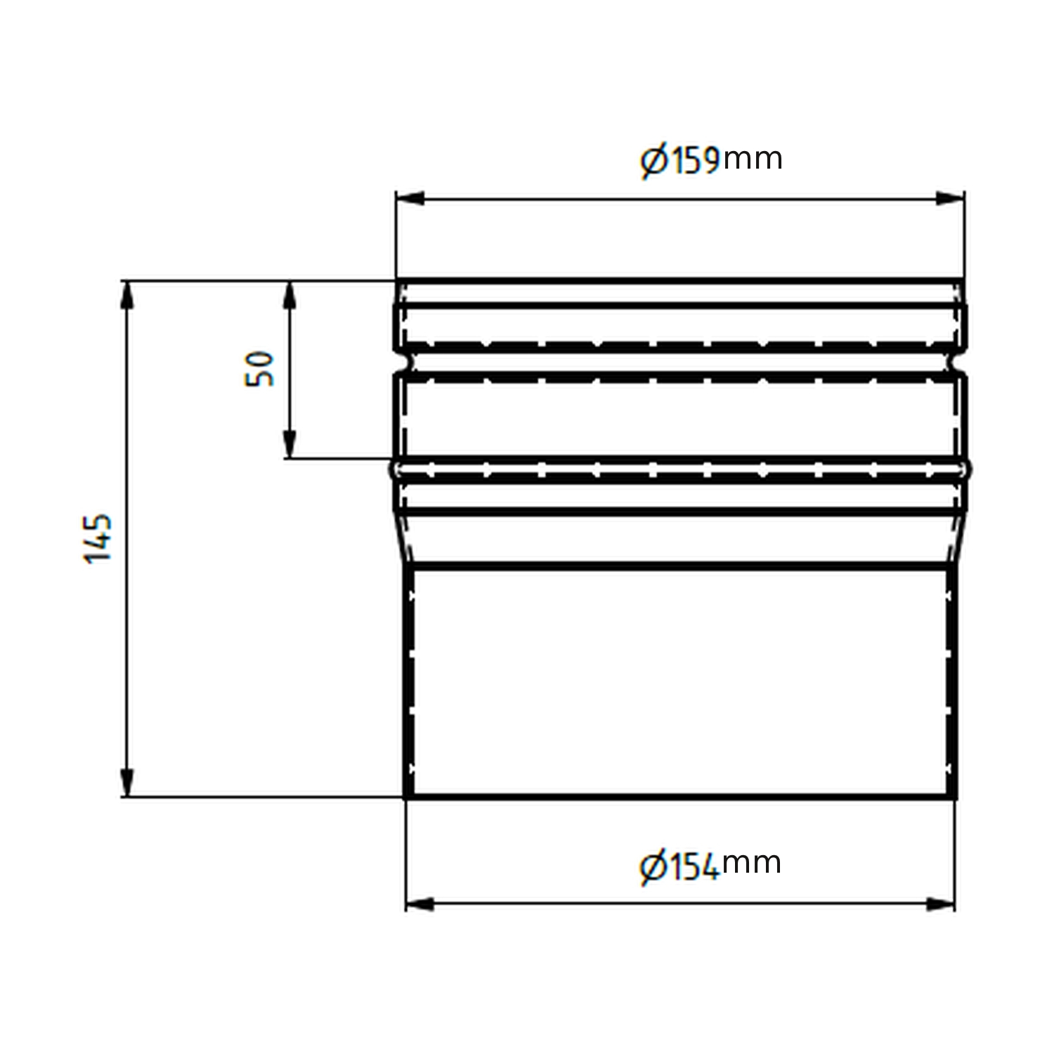Raik Lifestyle Erweiterung Durchmesser 150w/Durchmesser 160e 2,00mm l=145mm mit Dichtung grau für Rauchrohr/ Ofenrohr