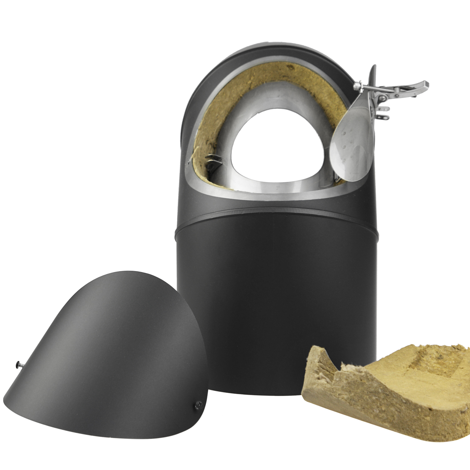 Raik Coltherm Rauchrohrbogen 150mm schwarz doppelwandig 90° mit Tür für Rauchrohr / Ofenrohr