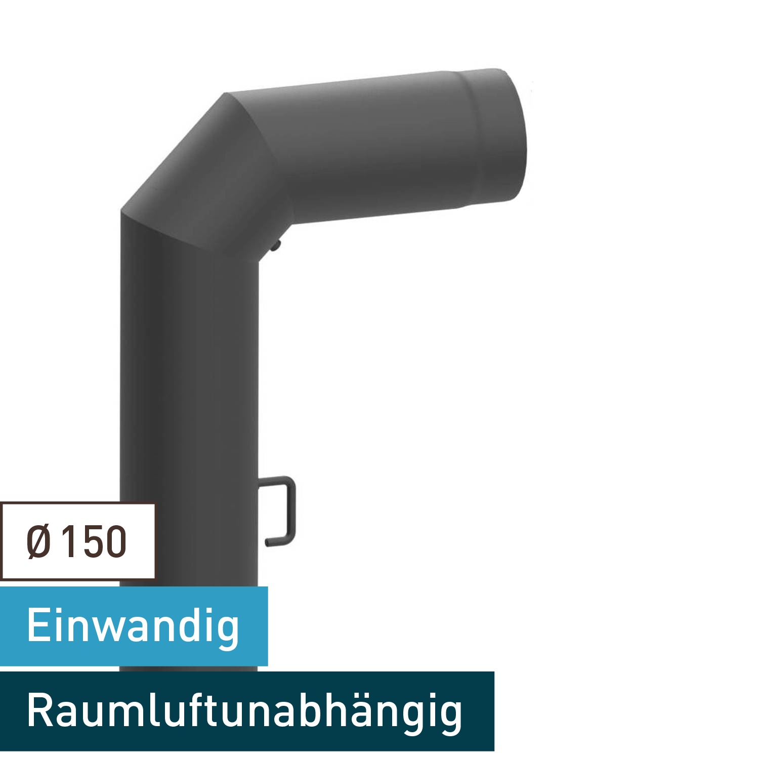 Raik Lifestyle Winkelbogen 150mm grau 90° mit Tür und Drosselklappe (700x250) für Rauchrohr / Ofenrohr