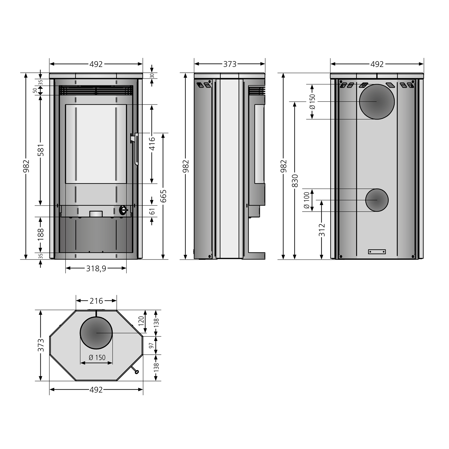 Justus Usedom 5D Kaminofen Stahl Gussgrau Justus Usedom 5D Kaminofen Stahl Gussgrau