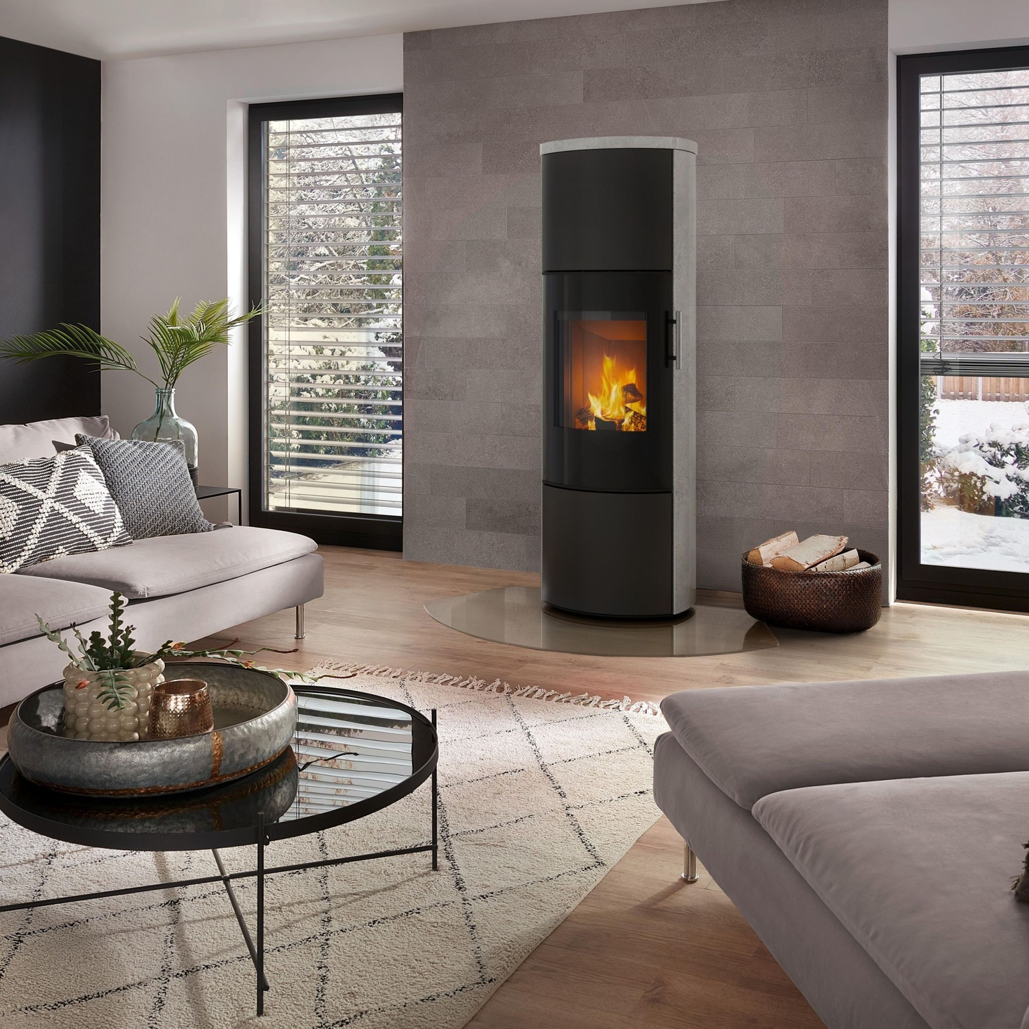 Königshütte URSA 6kW Glastür Naturstein Serpentin Kaminofen