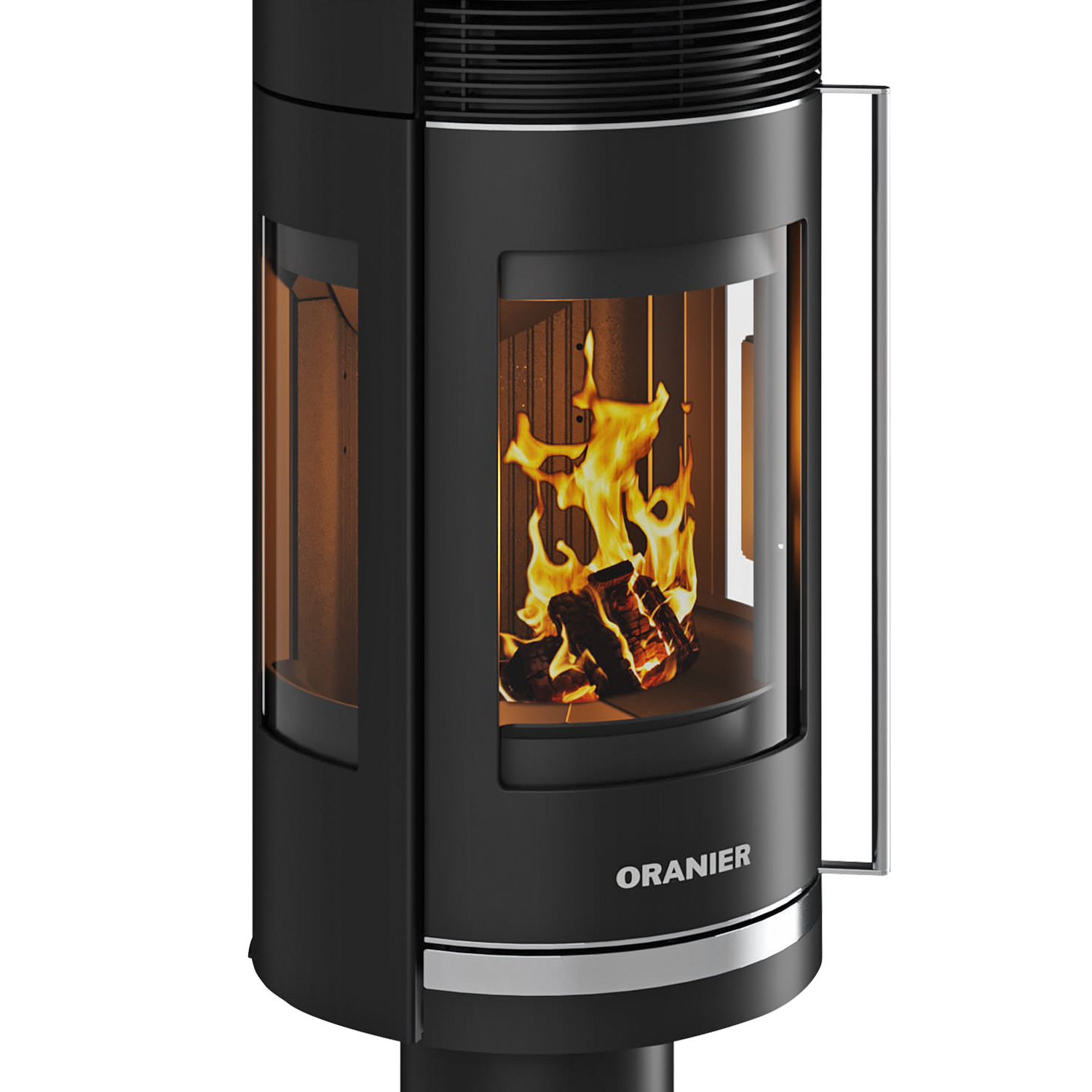 Oranier Rota Twist Kaminofen Stahl Schwarz / Topplatte Keramik Seidenweiß