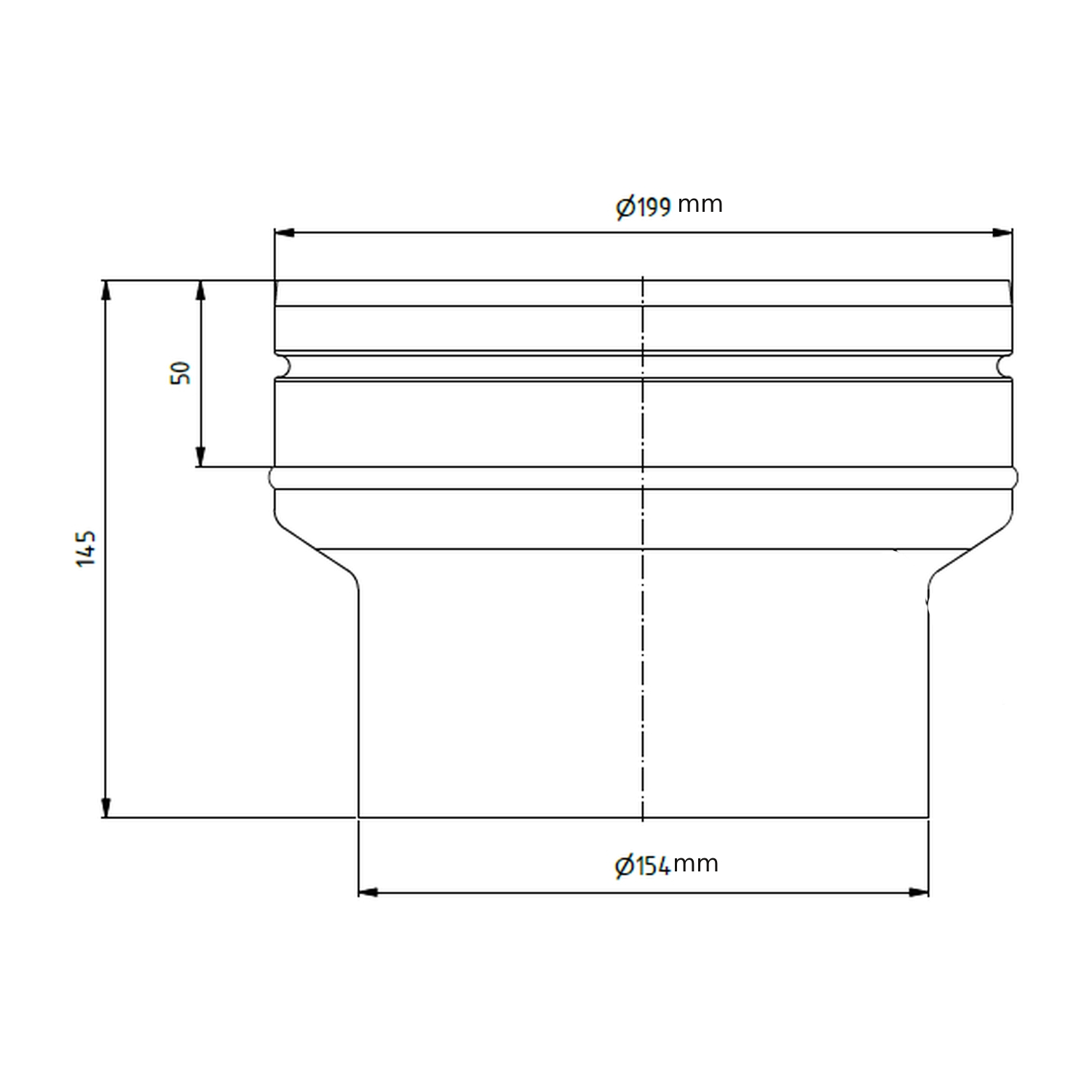 Raik Lifestyle Erweiterung Durchmesser 150w/Durchmesser 200e 2,00mm l=145mm mit Dichtung schwarz für Rauchrohr/ Ofenrohr