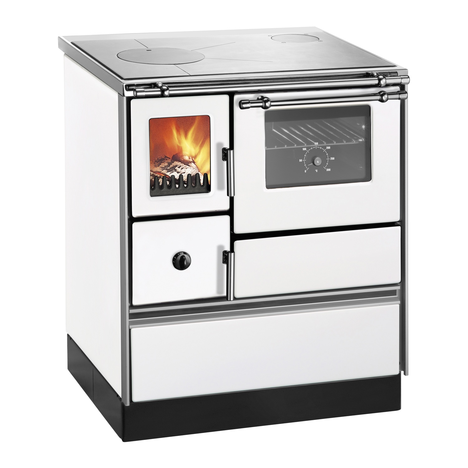 Westminster Holzherd Style 70 weiß mit geschliffener Herdplatte und Edelstahlherdrahmen Rauchrohranschluss rechts