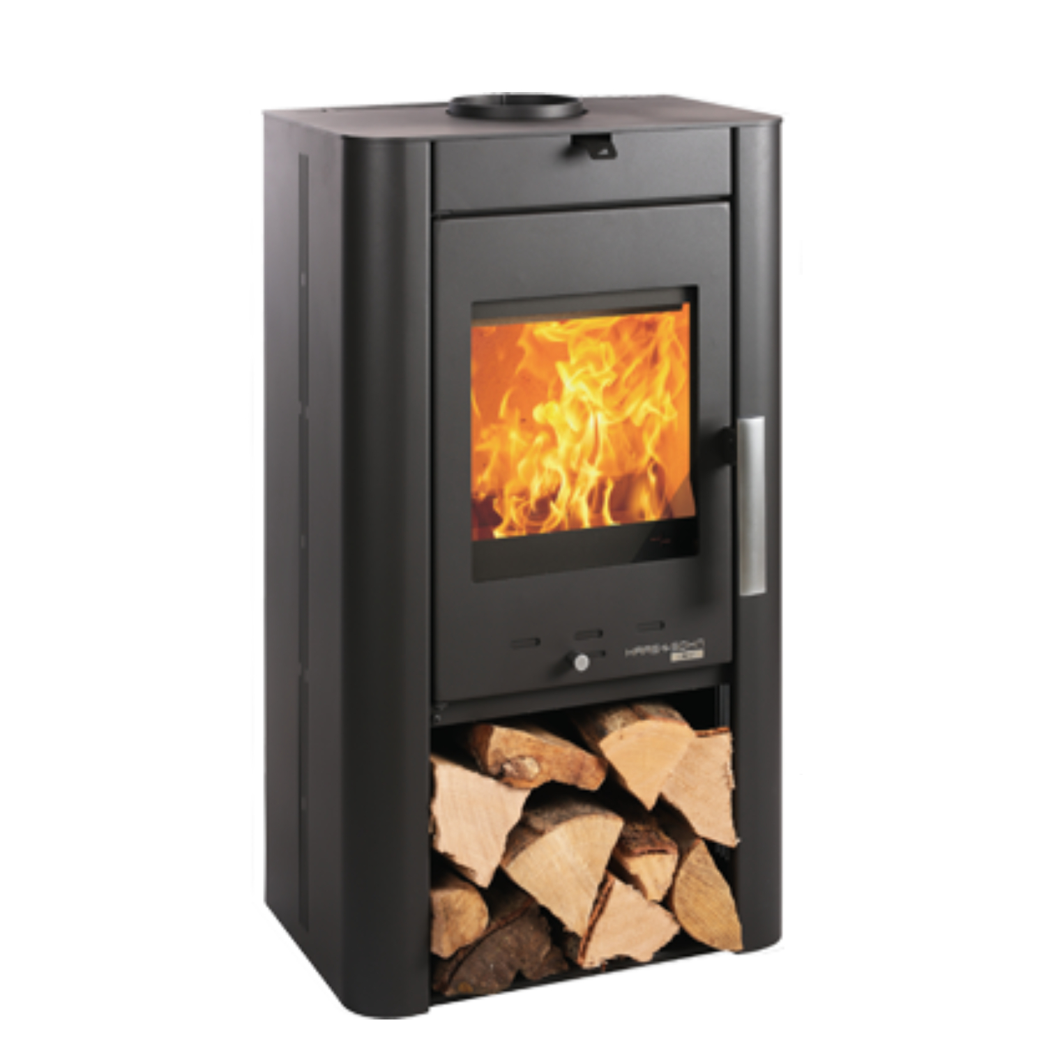 Haas+Sohn PRUNUS II Kaminofen Stein tief-schwarz, Serpentino mit Holzfach