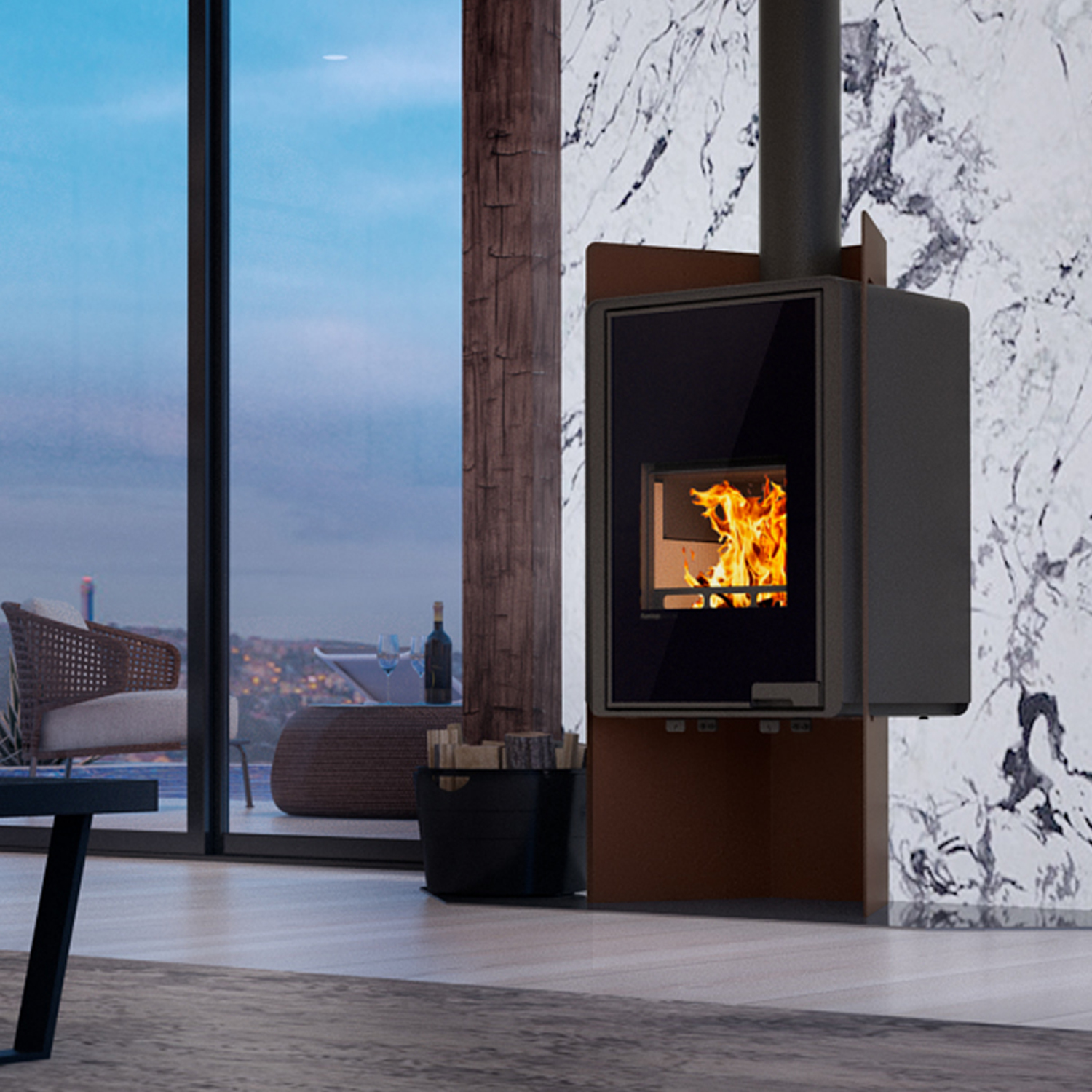 HS Flamingo Deluxe Pulau Kaminofen Braun